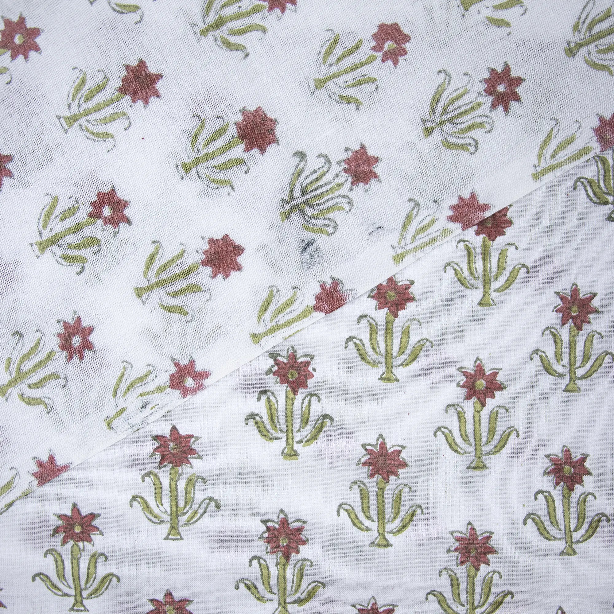 Block Red Floral Print Cotton Fabric