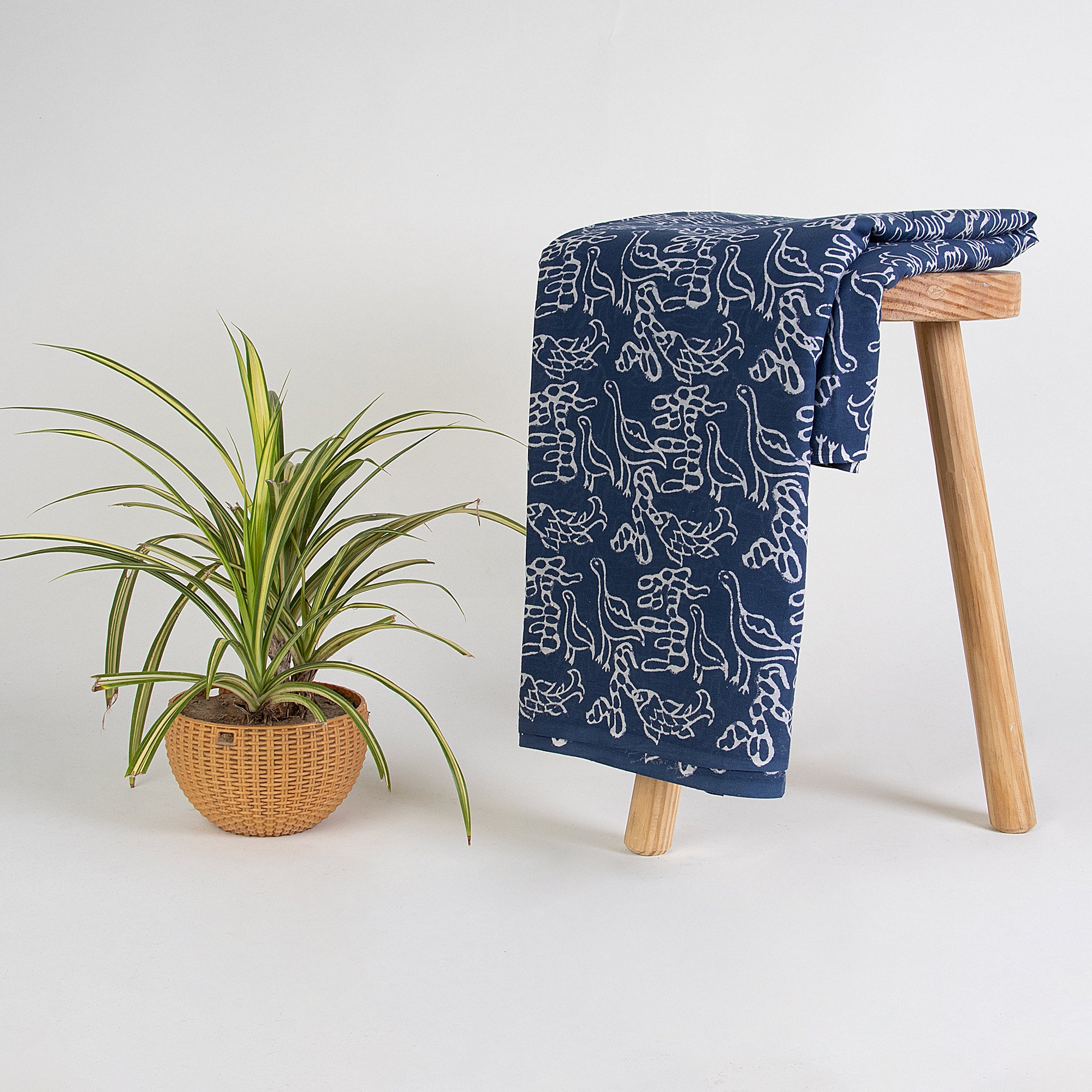 Animal Natural Indigo Blue Dyed Hand Block Print Cotton Fabric