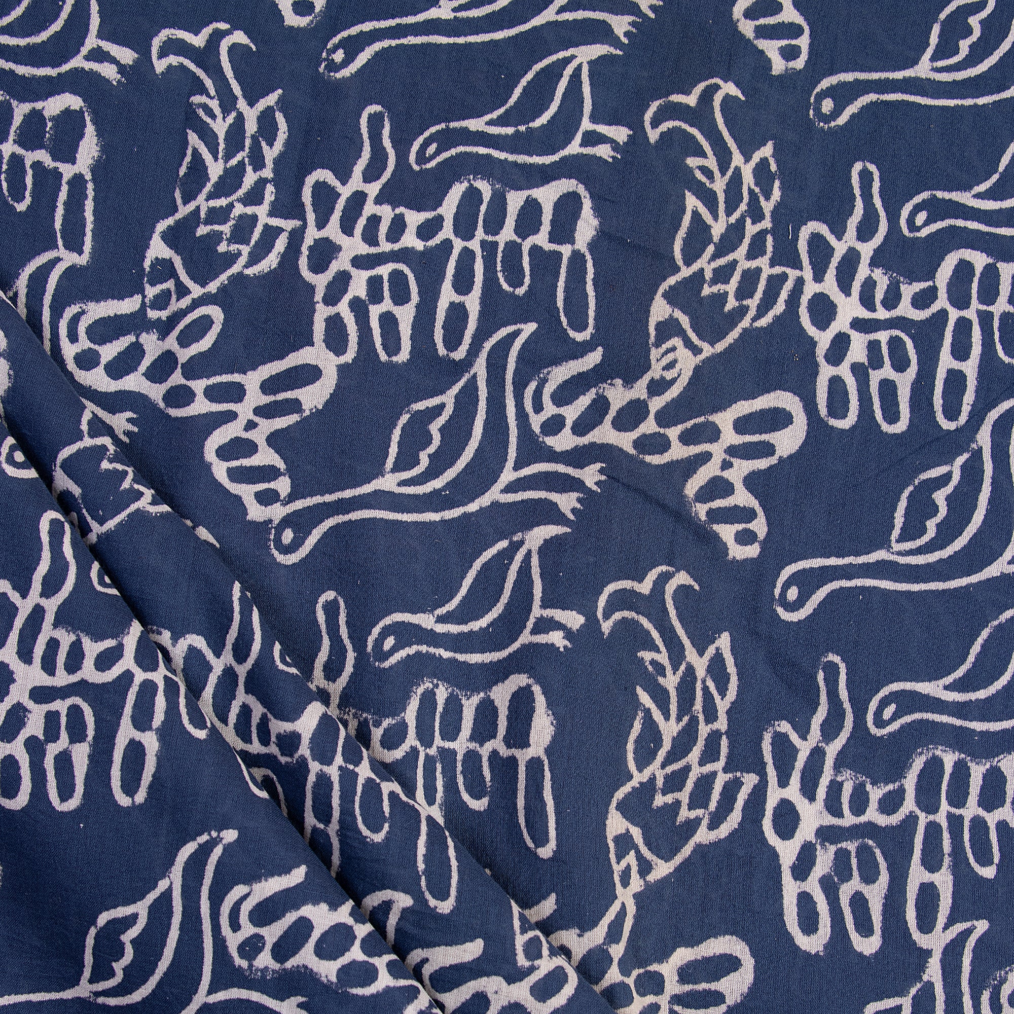 Animal Natural Indigo Blue Dyed Hand Block Print Cotton Fabric