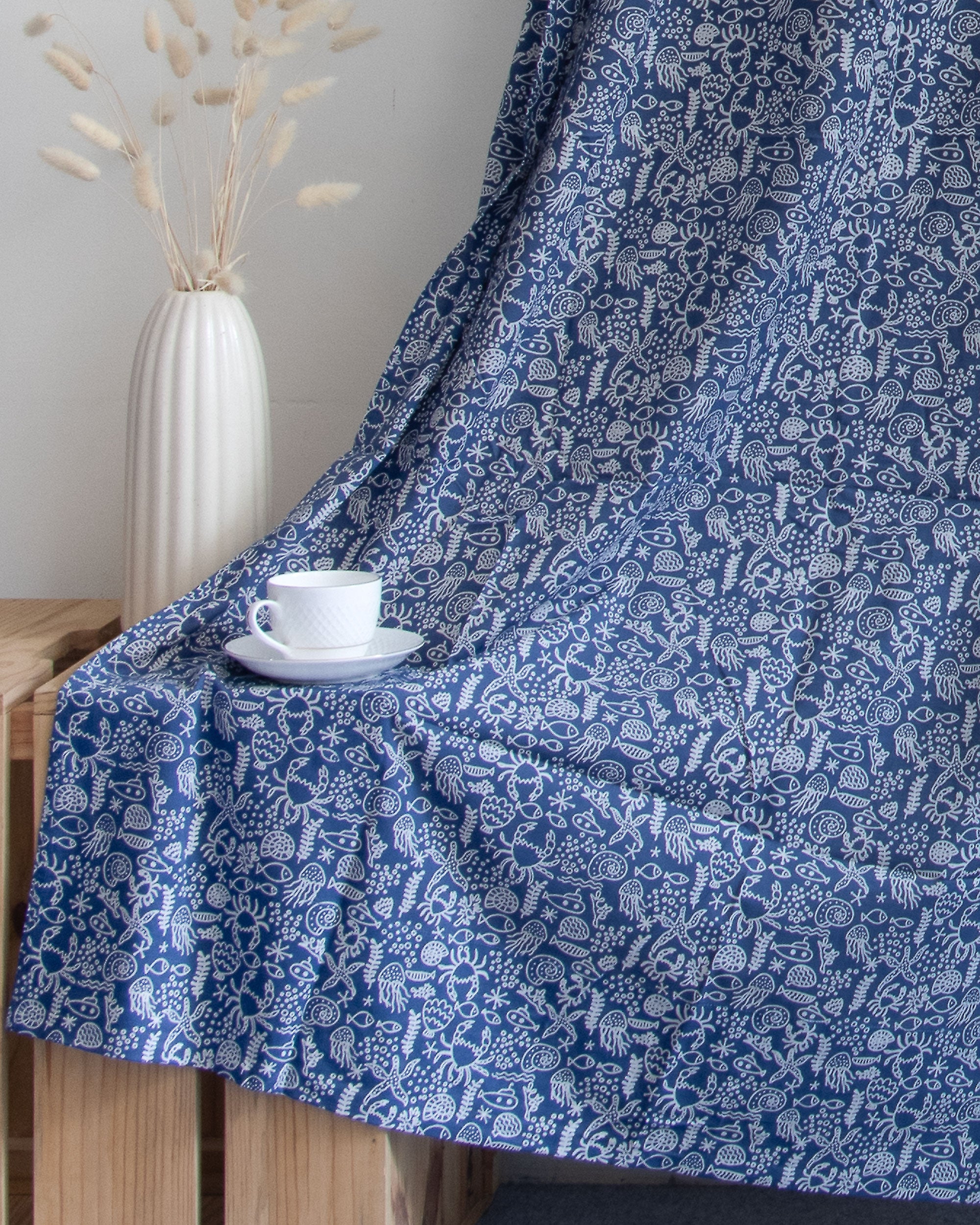 Aquatic Animals Block Printed Curtains Online in India