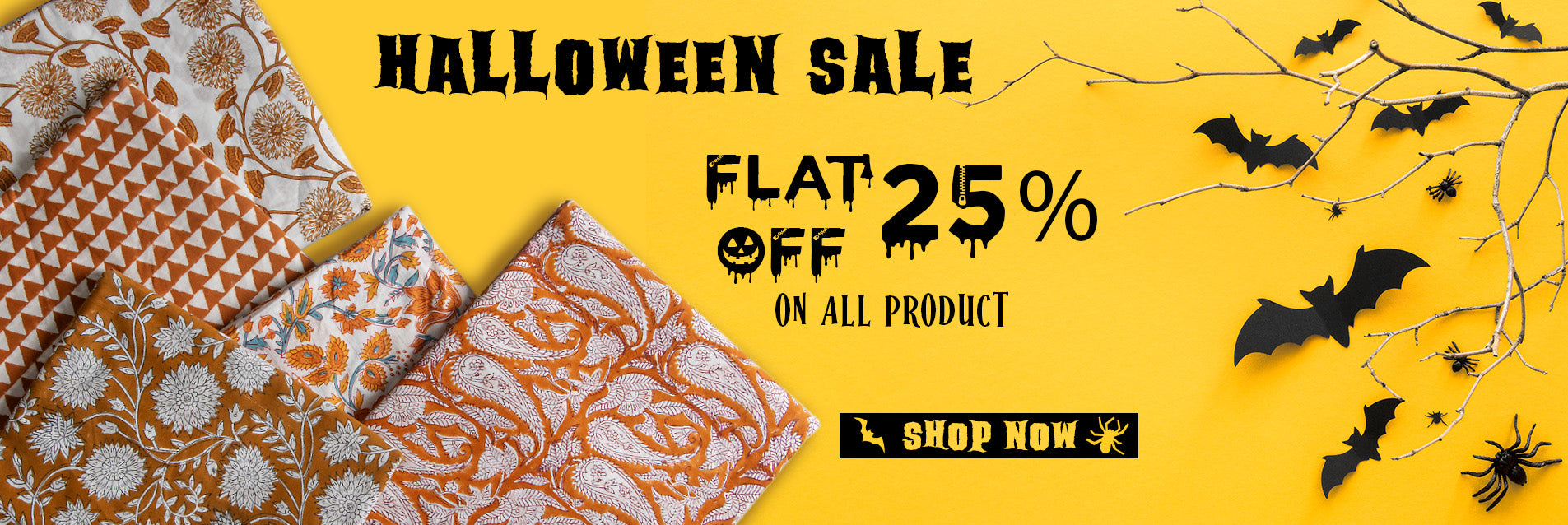 Hand Block Print Fabric Halloween Sale