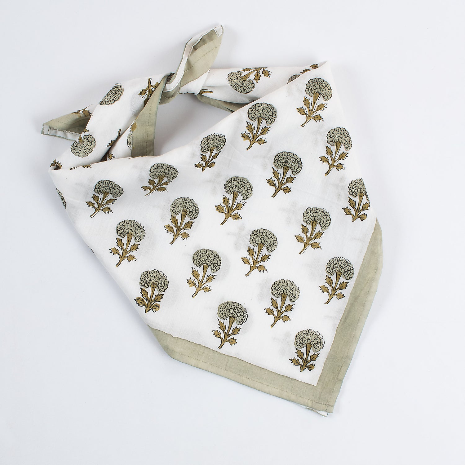 Gray Floral Hand Block Printed Cotton Bandanas For Ladies