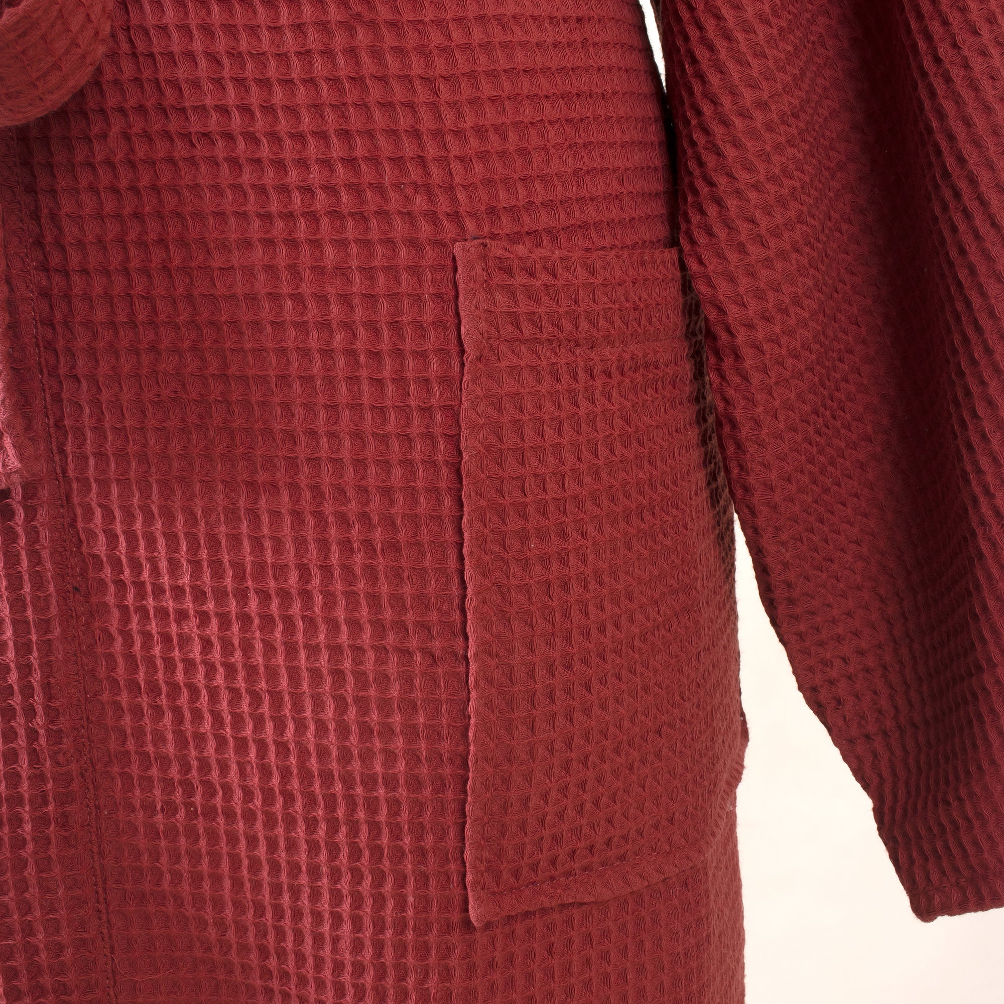 Organic Solid Maroon Indian Cotton Waffle Bathrobes with Pockets