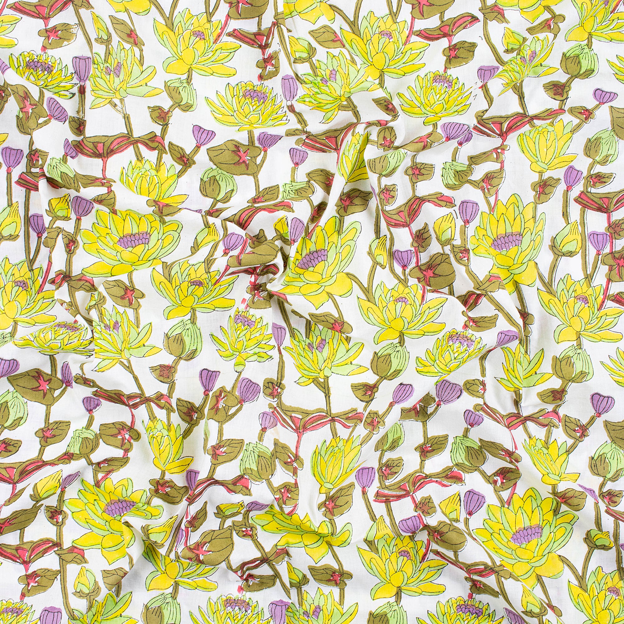 Beautiful Yellow Floral Hand Block Printed Cotton Fabric