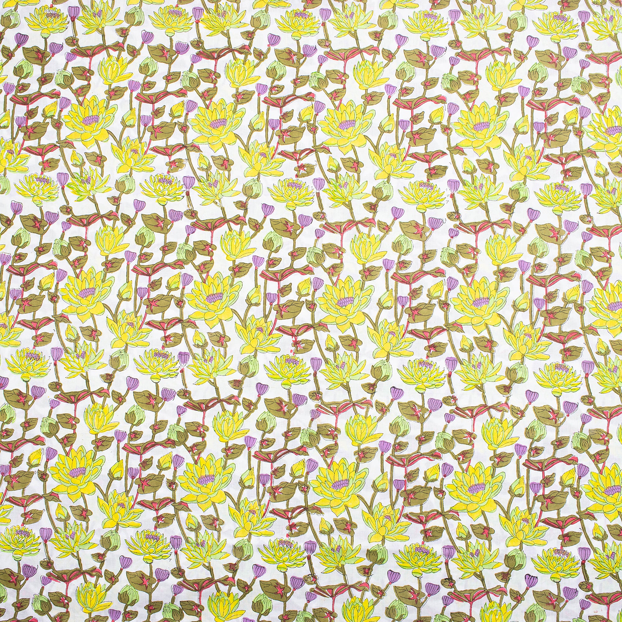 Beautiful Yellow Floral Hand Block Printed Cotton Fabric