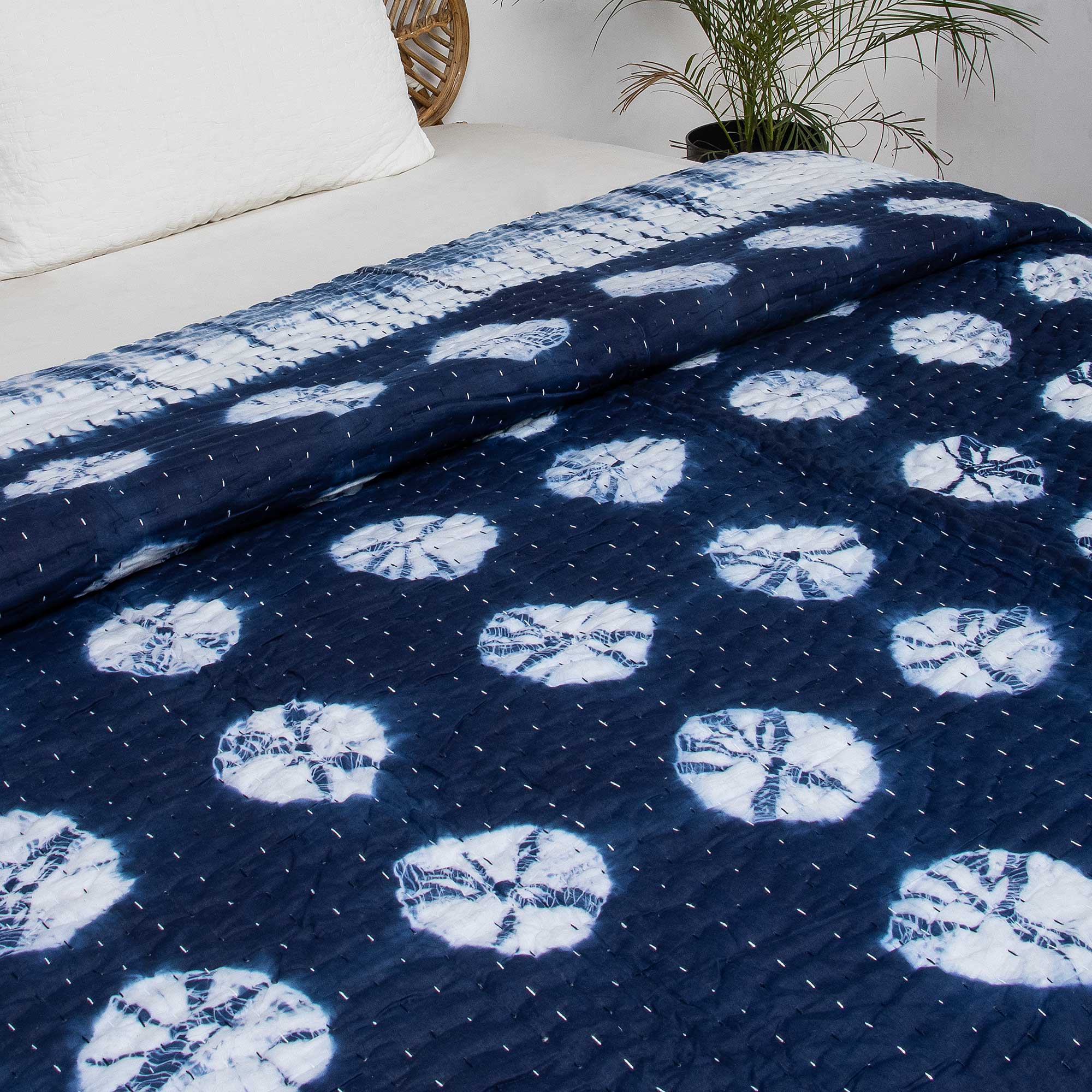 Best Indian Hand Dyed Blue Polkas Dots Kantha quilts