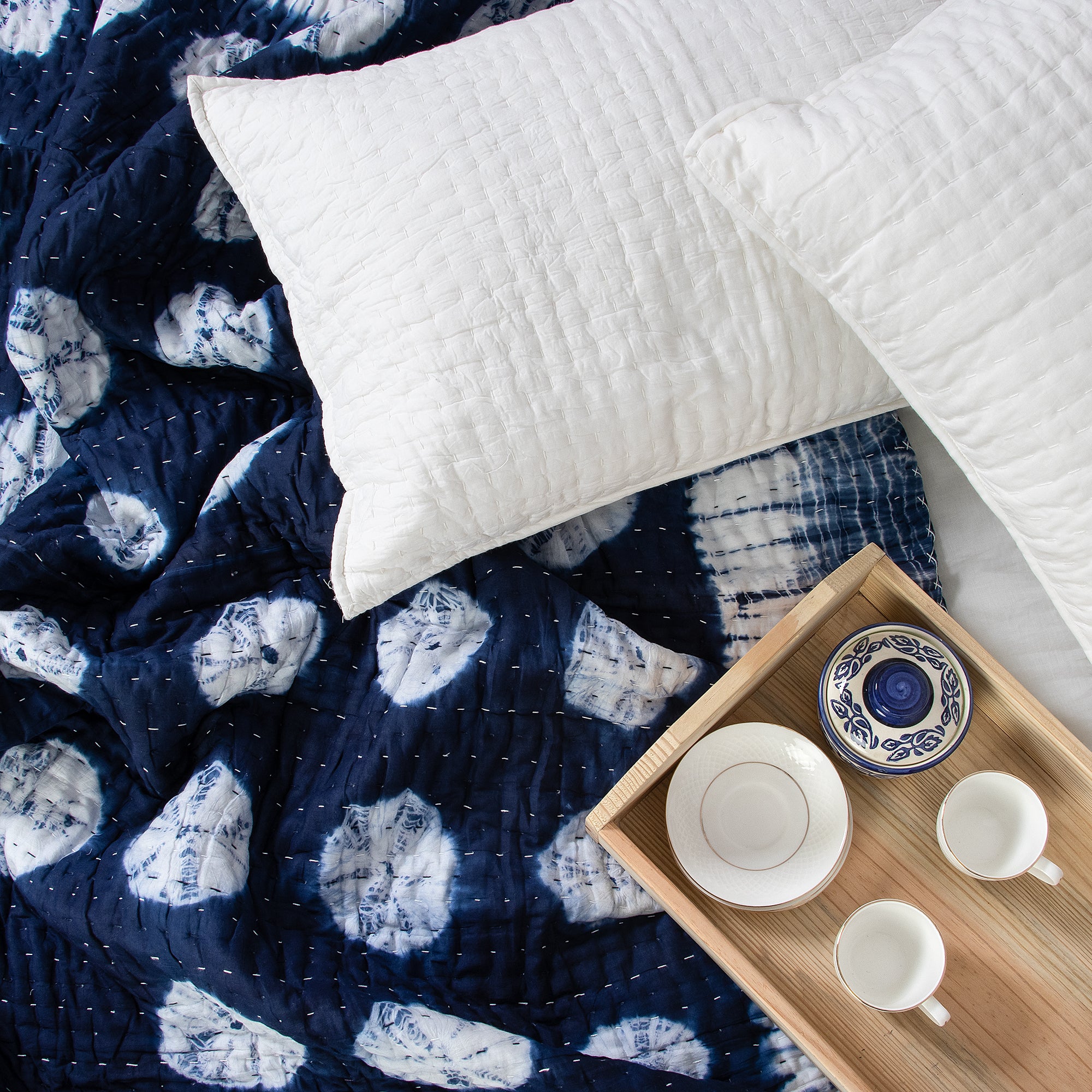 Best Indian Hand Dyed Blue Polkas Dots Kantha quilts