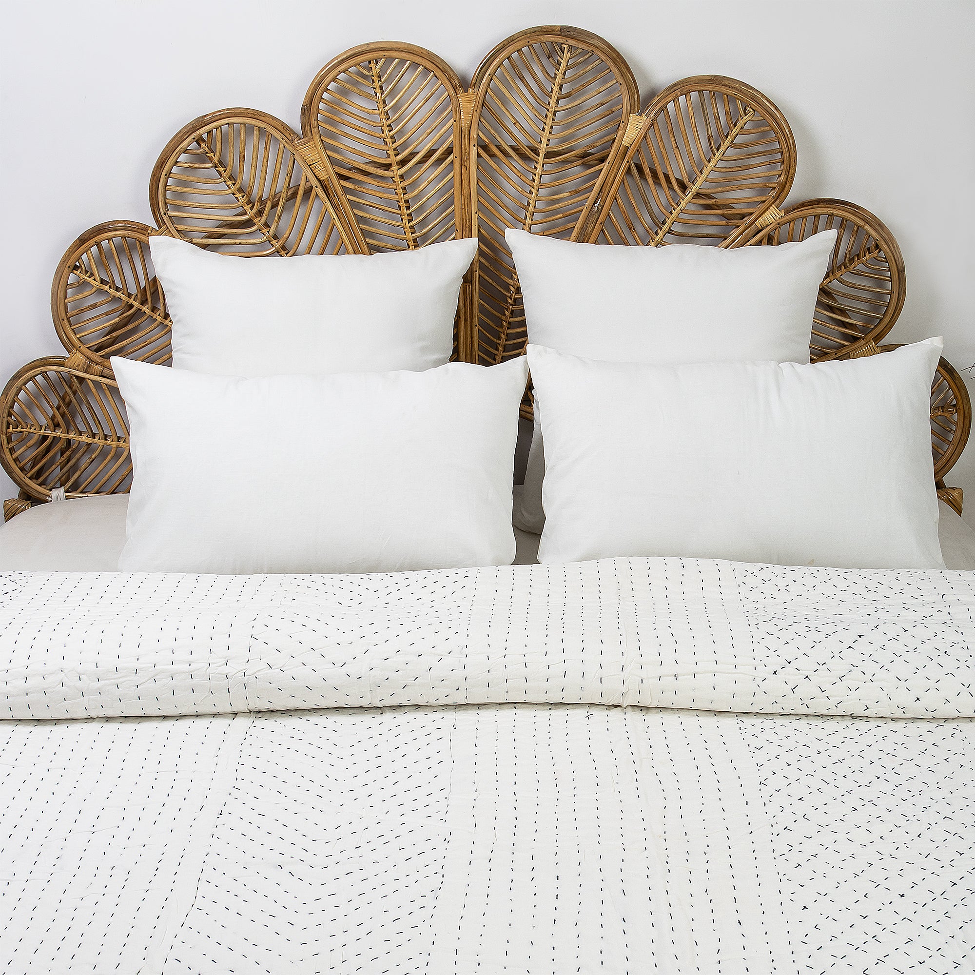 Best White Hand Stitiched Kantha Cotton Quilt Blanket