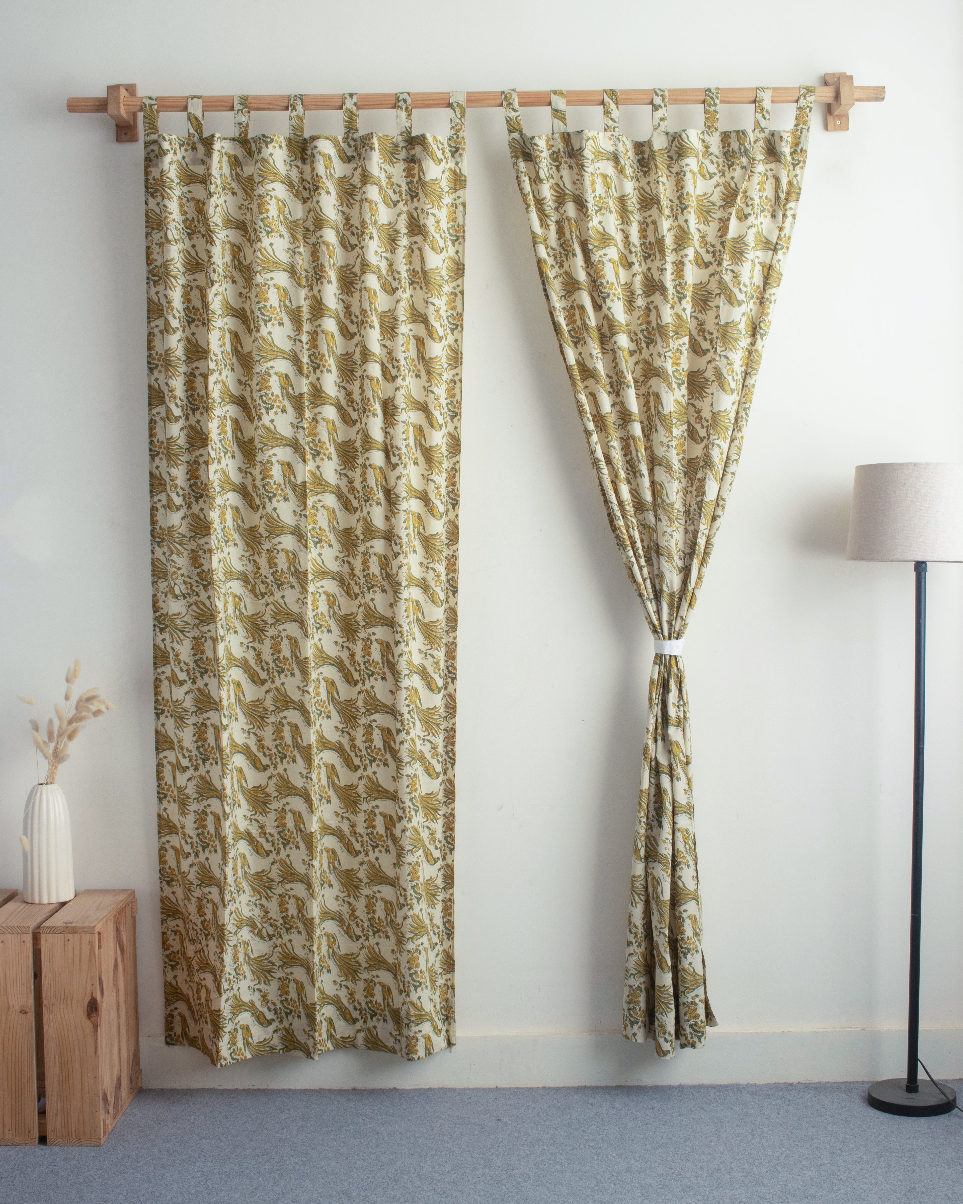Bird Block Printed Cotton Drapes for Bedroom