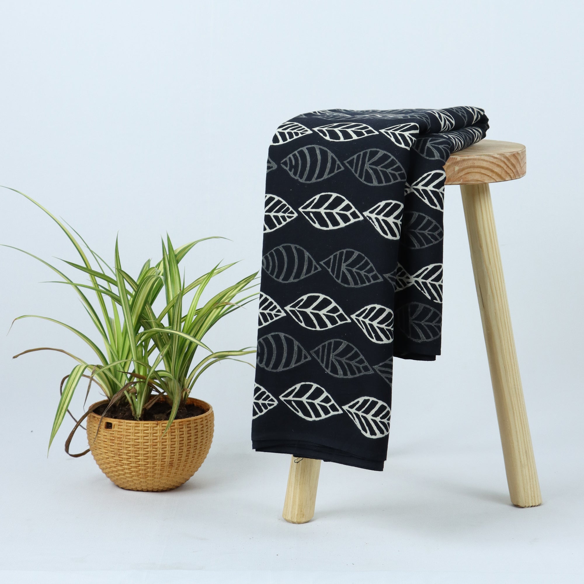 Black & White Cotton Hand Block Printed Fabric