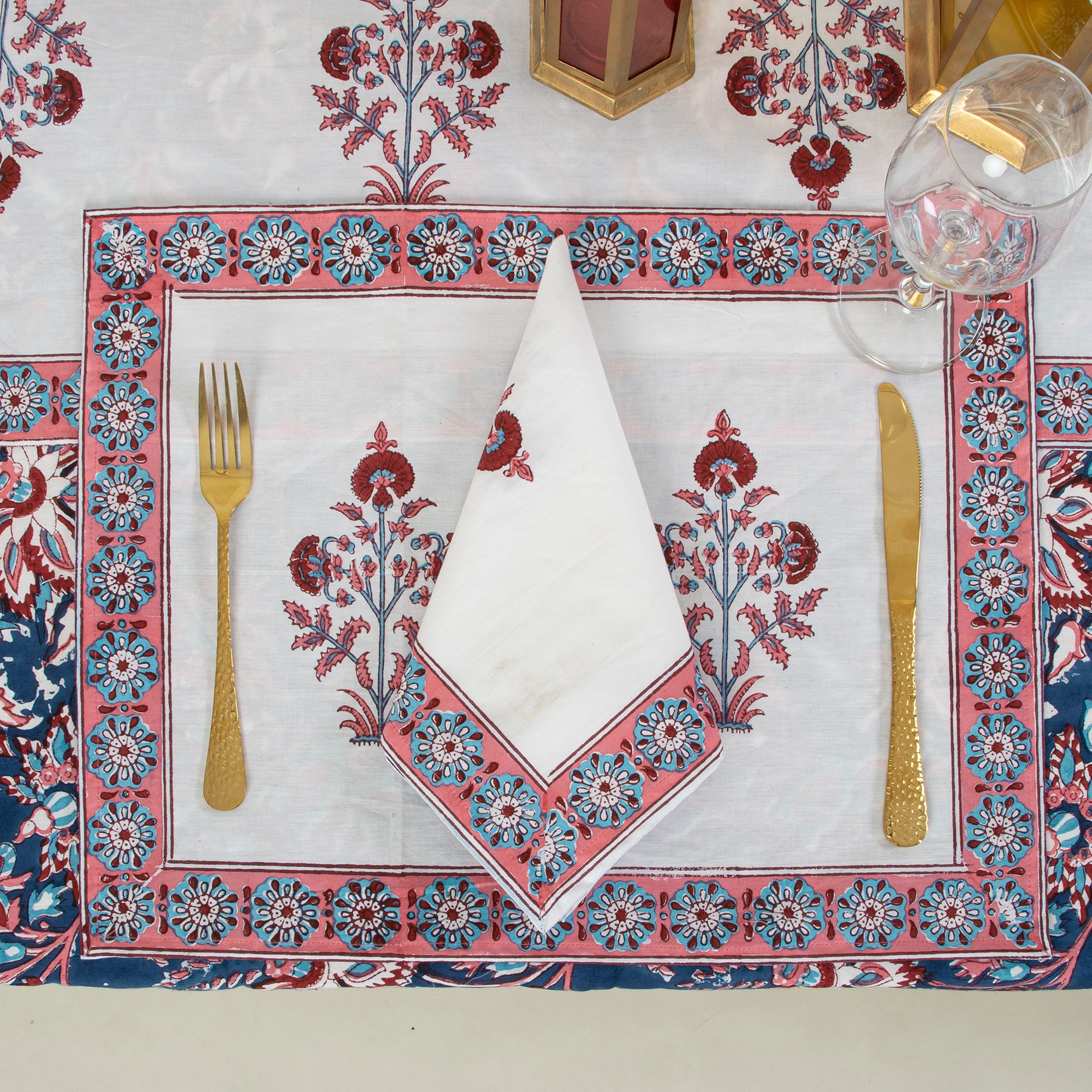 Block Printed Blue Floal Pure Cotton Outdoor Table Covers