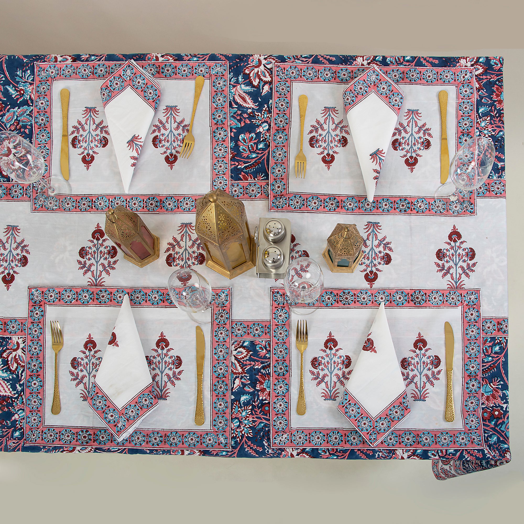 Block Printed Blue Floal Pure Cotton Outdoor Table Covers