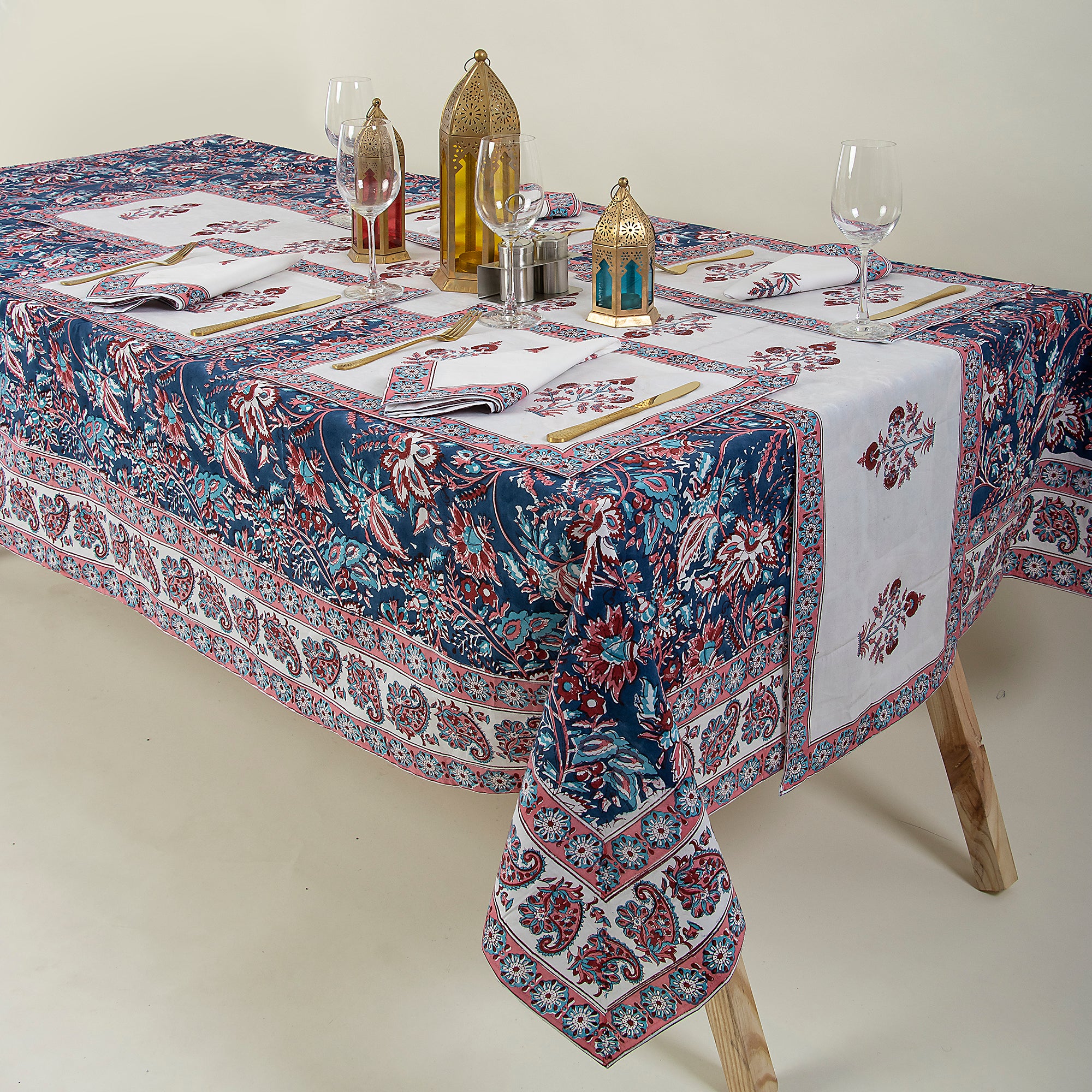 Block Printed Blue Floal Pure Cotton Outdoor Table Covers
