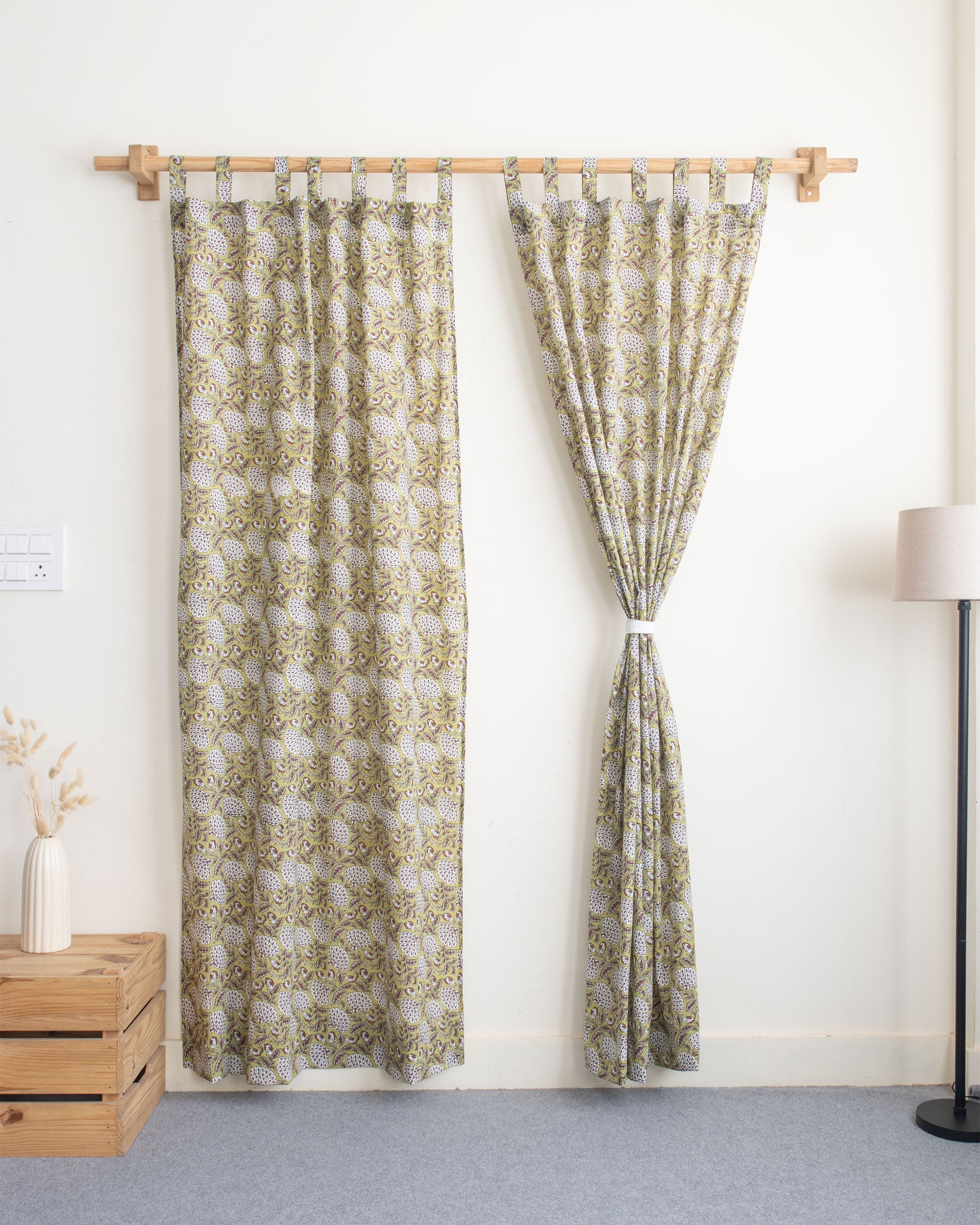 Block Printed Floral Curtains for Door