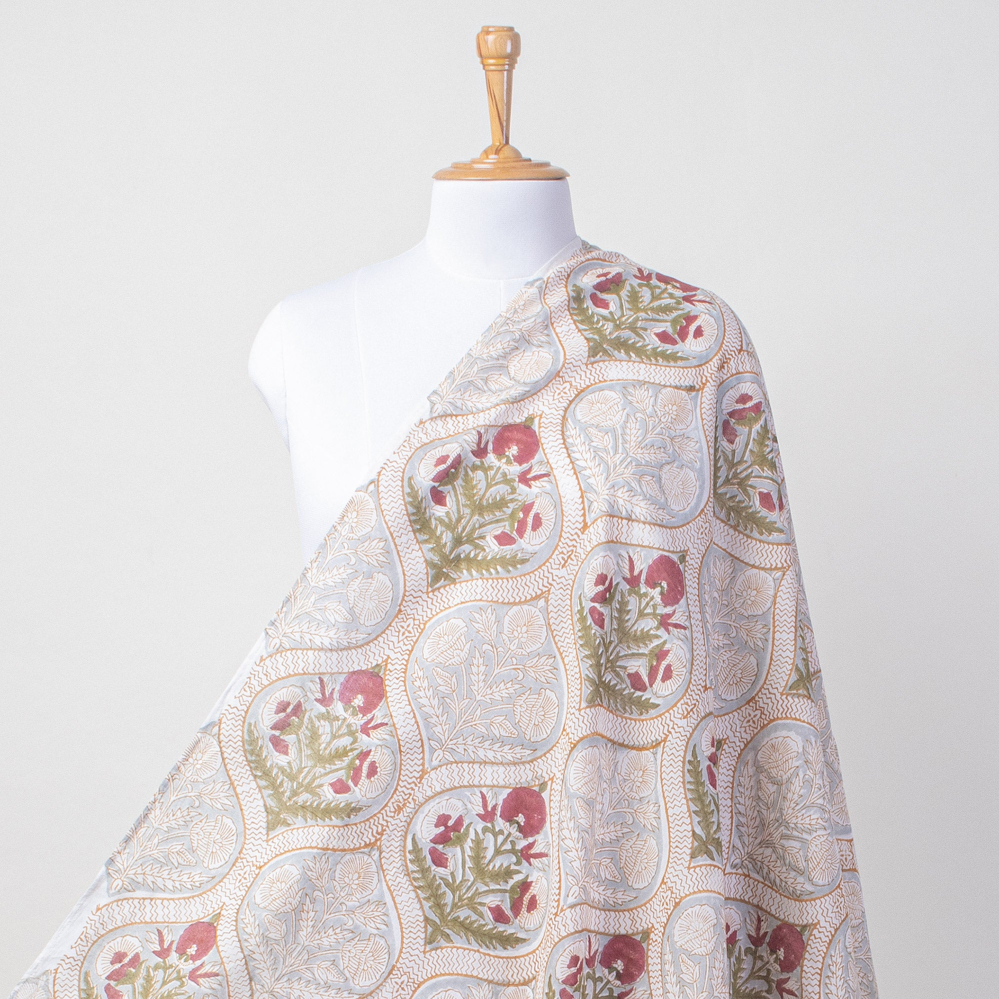 Block Printed Indian Cotton Red Boota Sarong For Ladies
