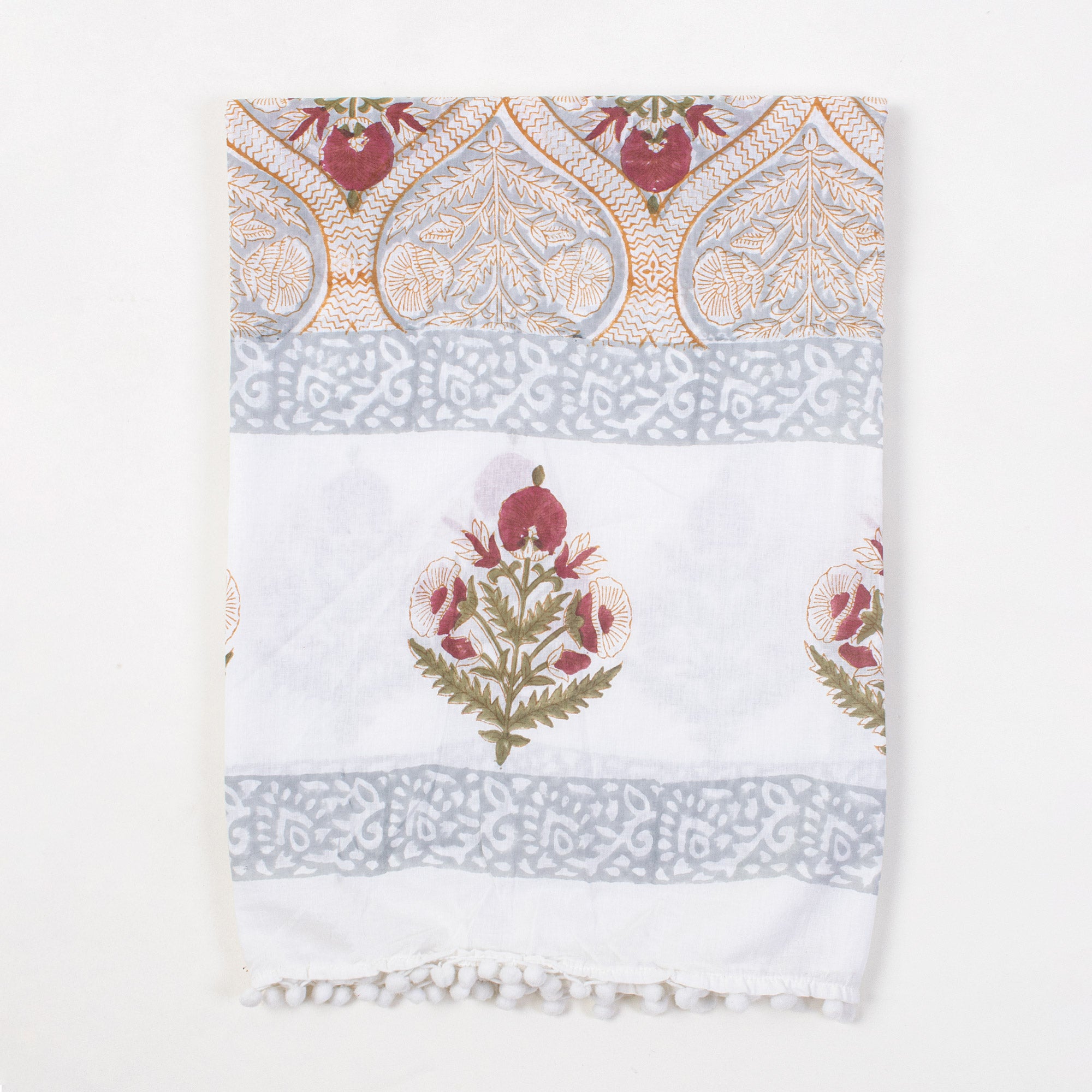 Block Printed Indian Cotton Red Boota Sarong For Ladies