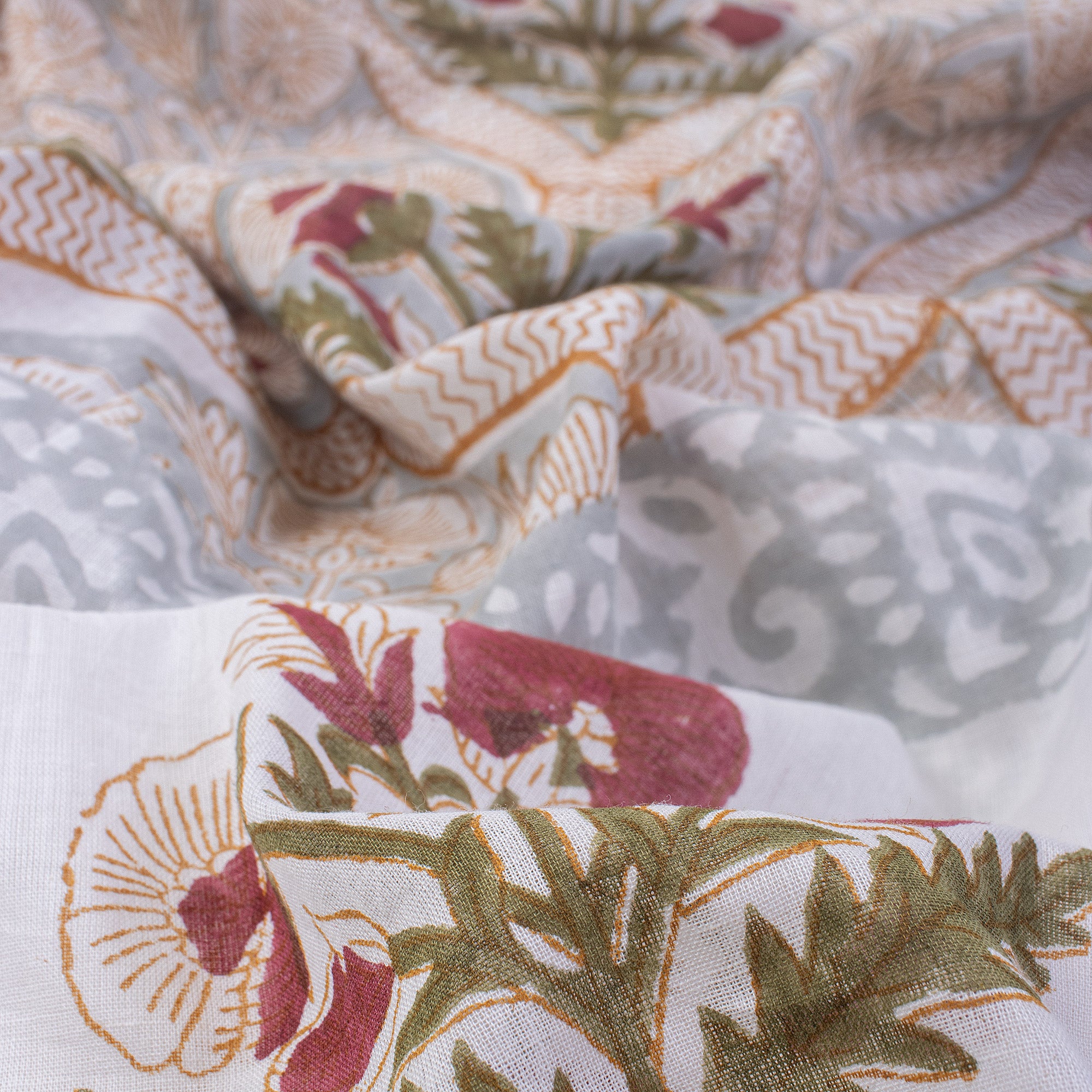 Block Printed Indian Cotton Red Boota Sarong For Ladies