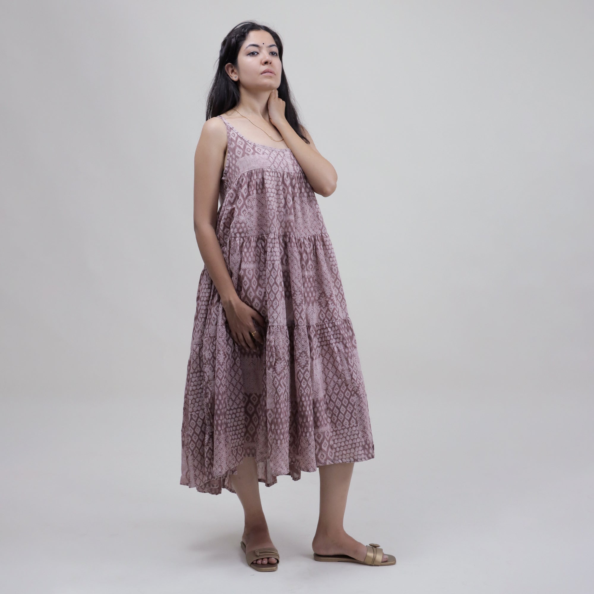 Block Printed Light Weighted Cotton Midi Dress
