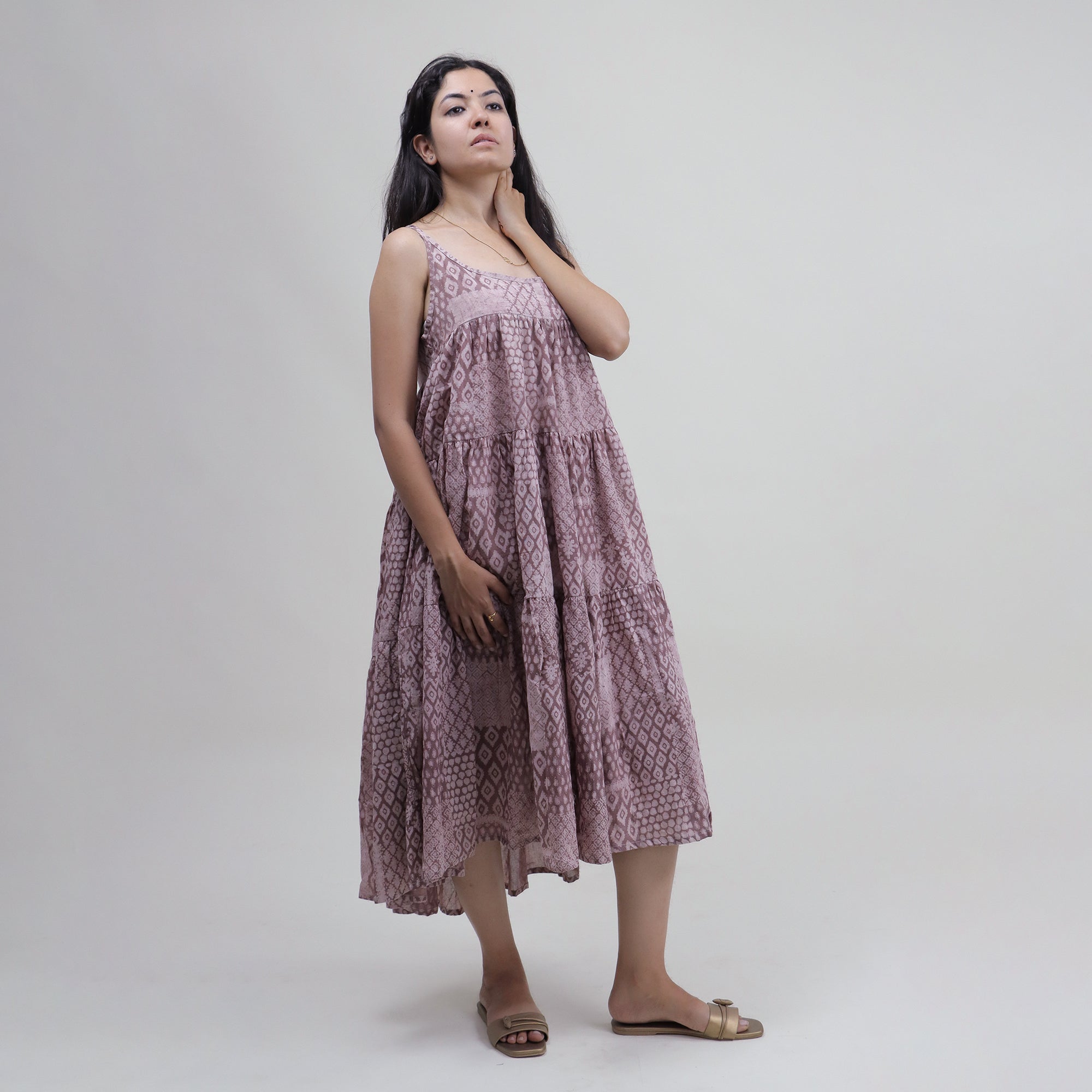 Block Printed Light Weighted Cotton Midi Dress