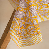 Block Printed Yellow Floral Pure Cotton Affordable Table Covers