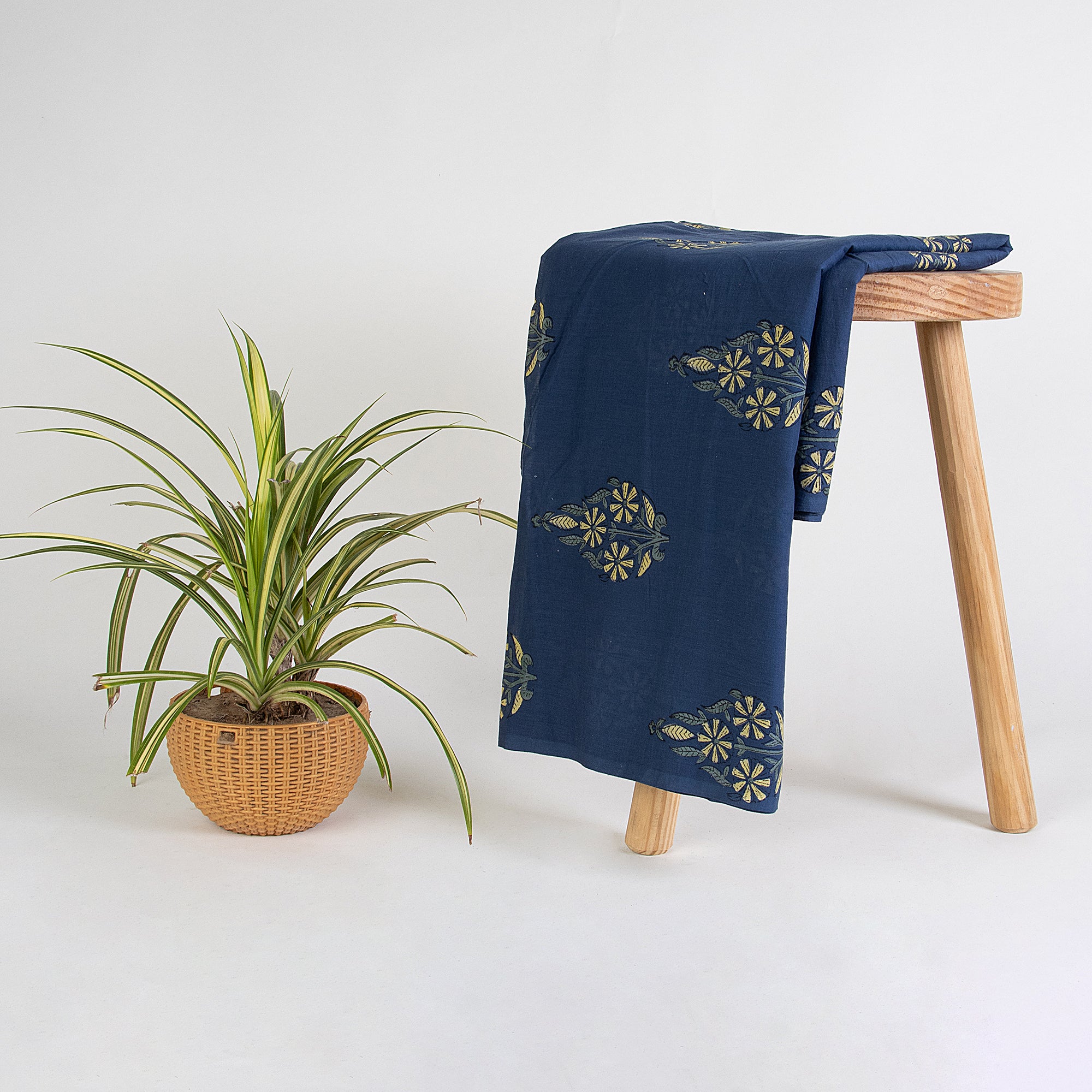 Blue Boota Hand Block Print Dabu Fabric