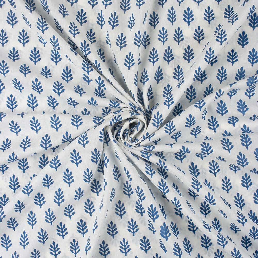 Blue Booti Floral Cotton Hand Block Print Fabric