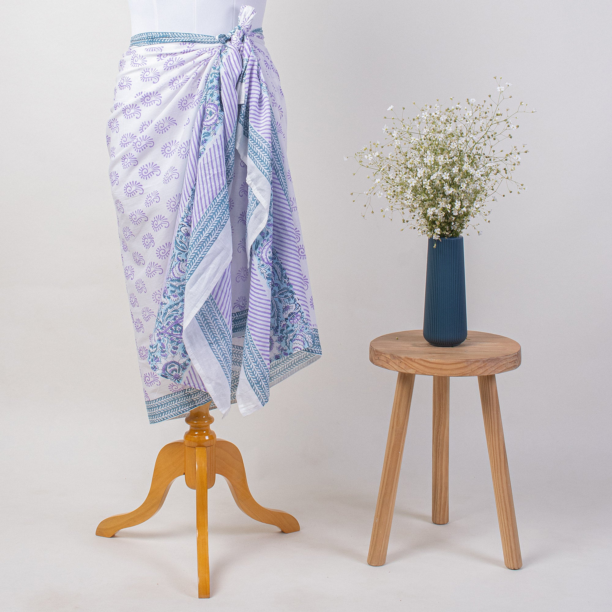 Blue Booti Hand Block Print Beachwear Sarong For Women