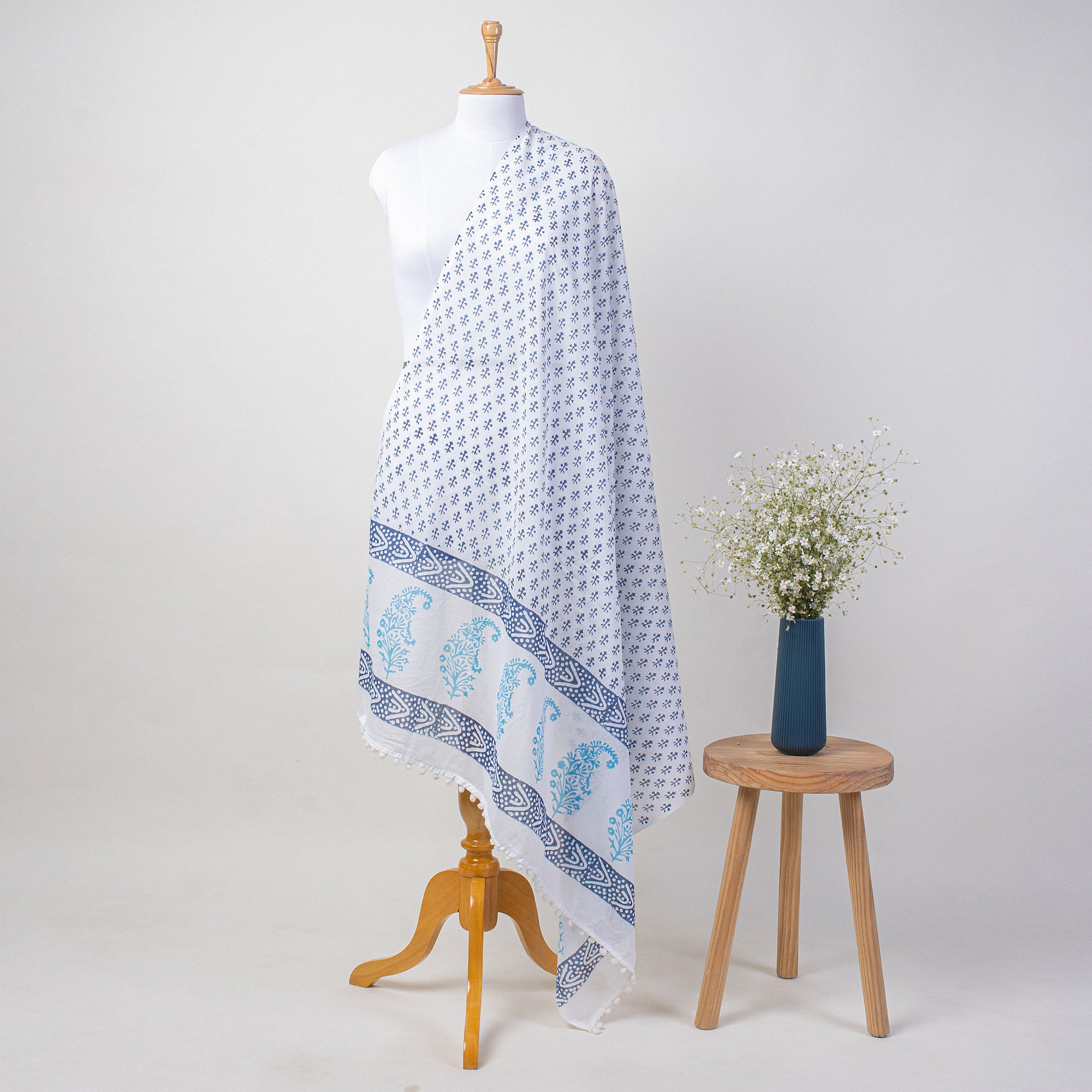 Blue Booti Hand Block Print Sarong For Women