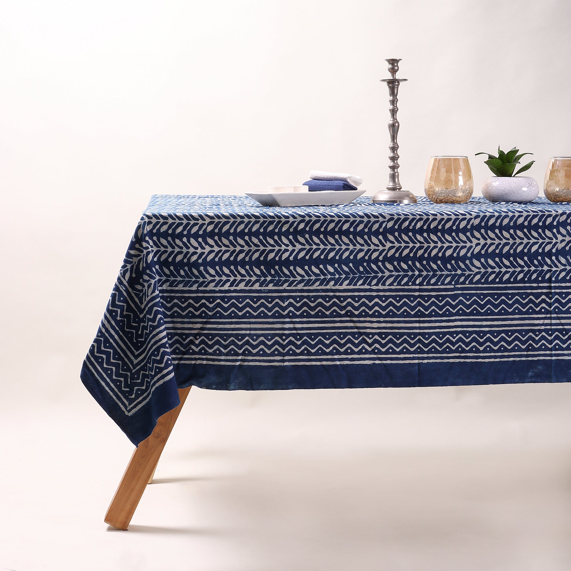 Blue Cotton Hand Block Printed Dining Table Cloth