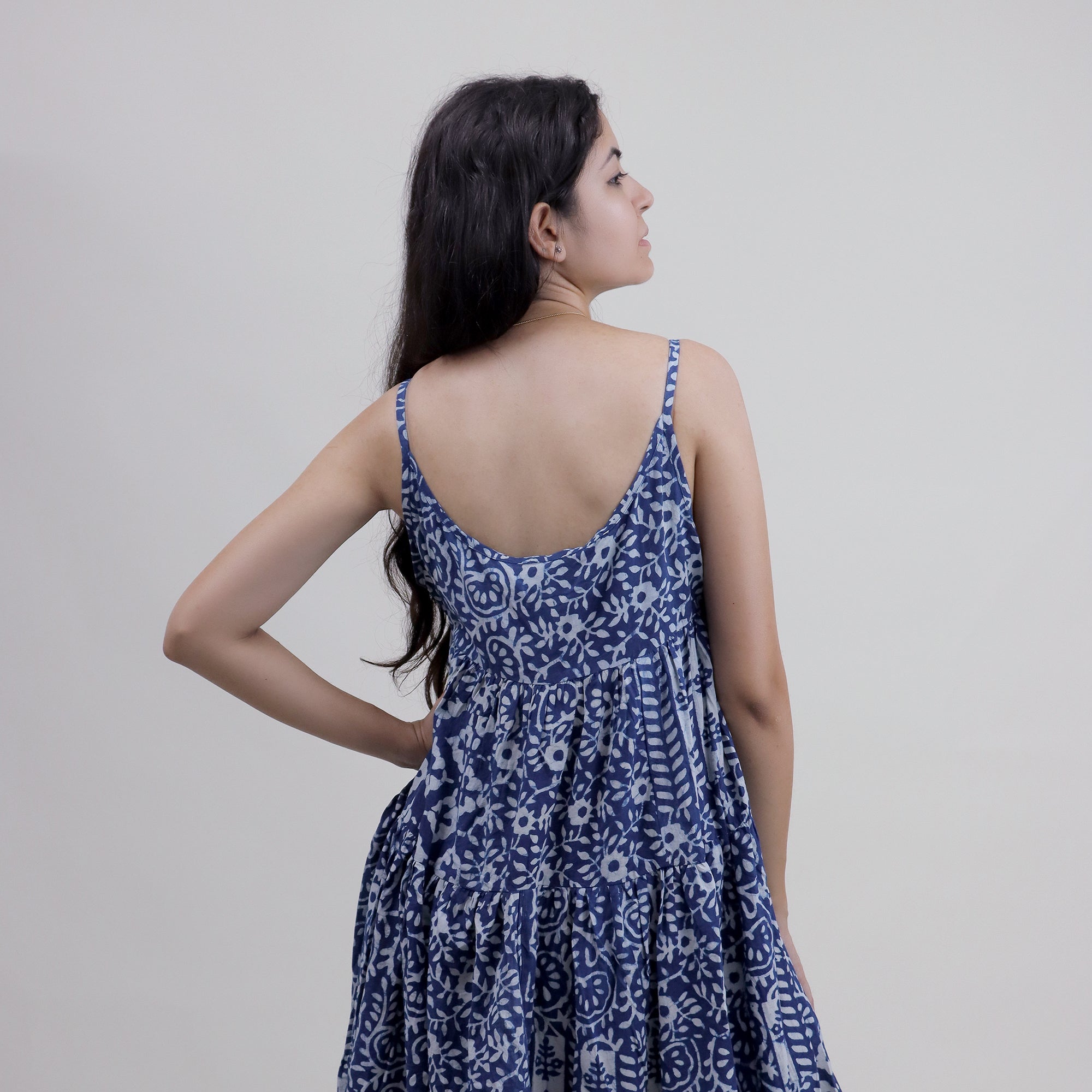 Blue Cotton Summer Midi Dress For Women