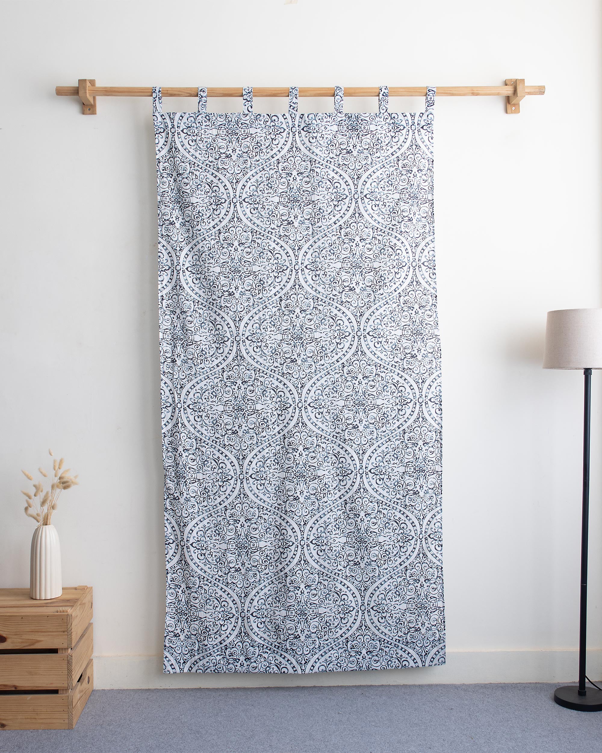 Blue Design Block Printed Cotton Curtains for Window