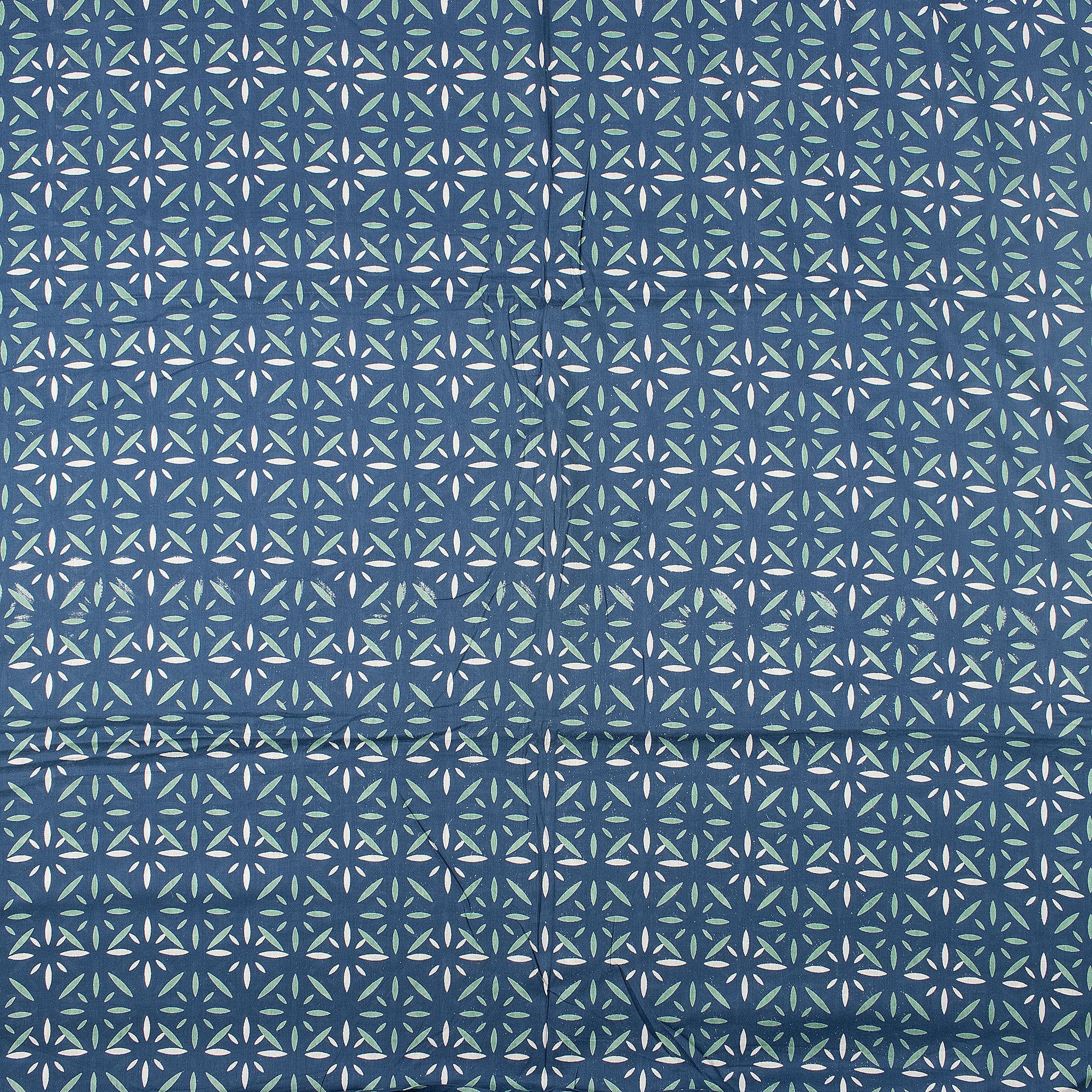 Blue Discharge Hand Block Printed Cotton Fabric by Yard