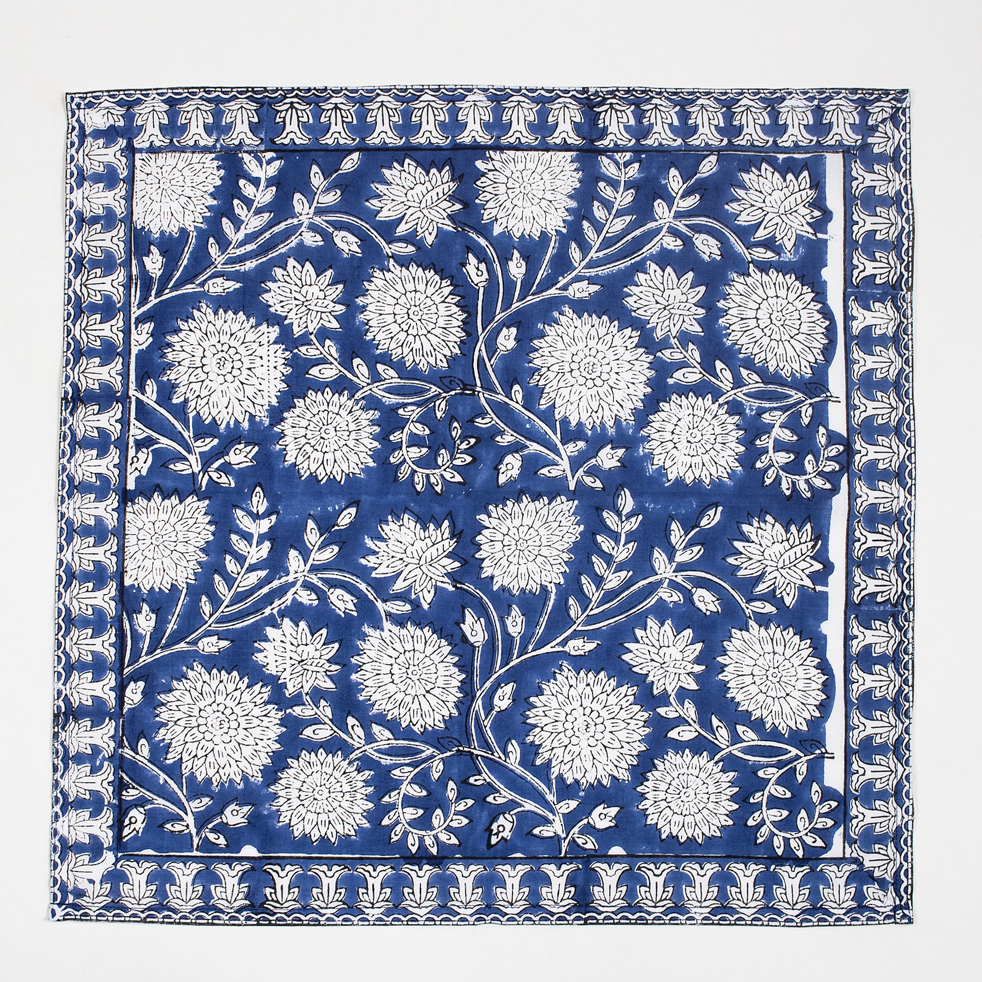 Blue Floral Cotton Block Print Reusable Table Napkins