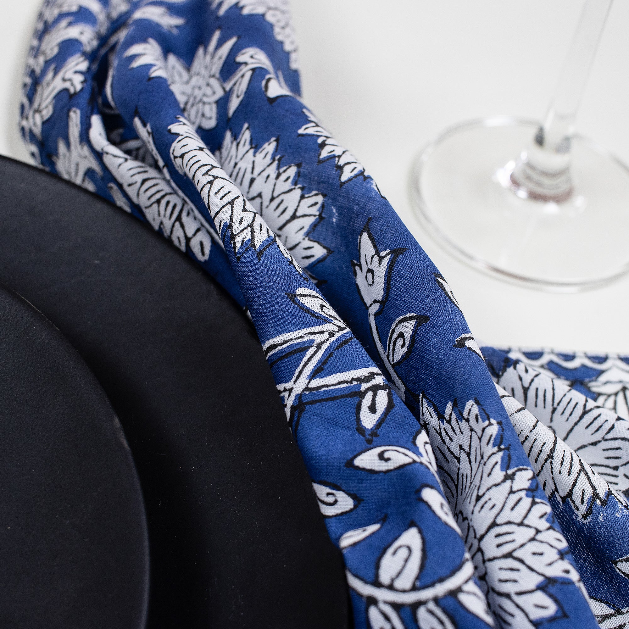 Blue Floral Cotton Block Print Reusable Table Napkins