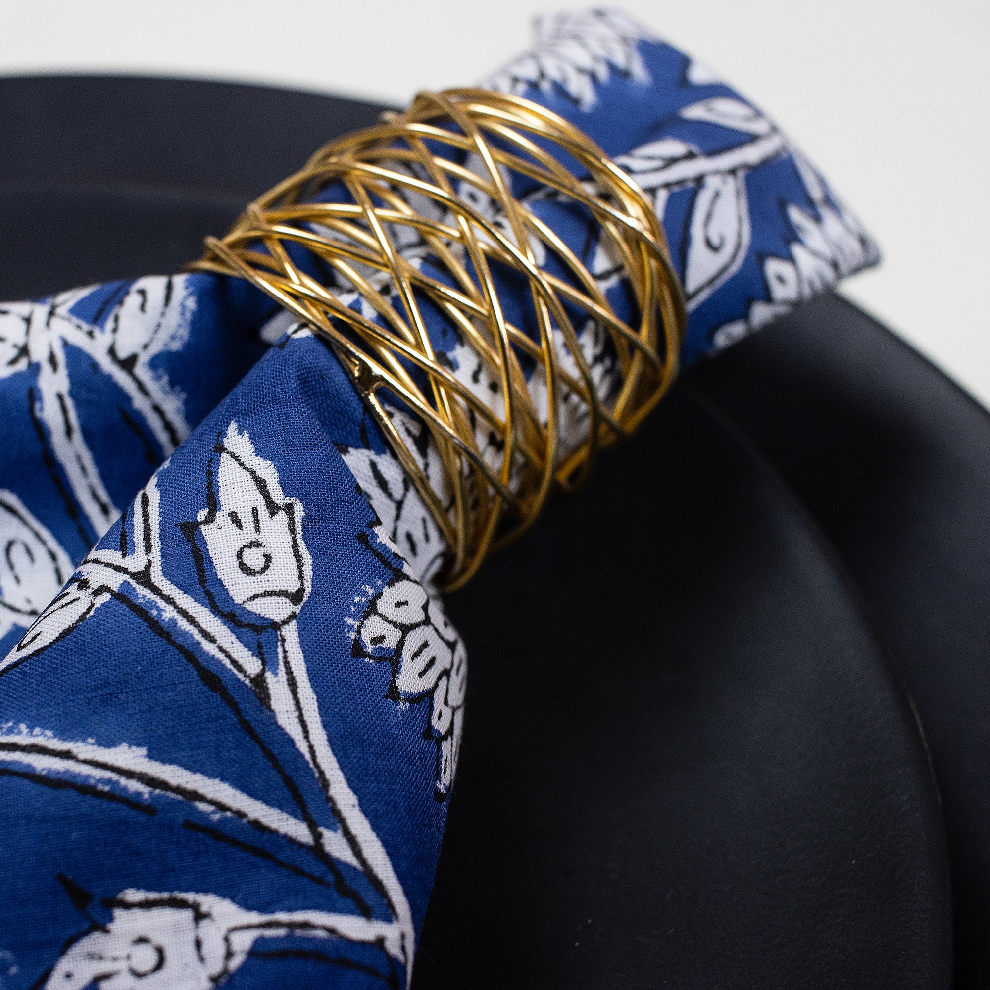 Blue Floral Cotton Block Print Reusable Table Napkins