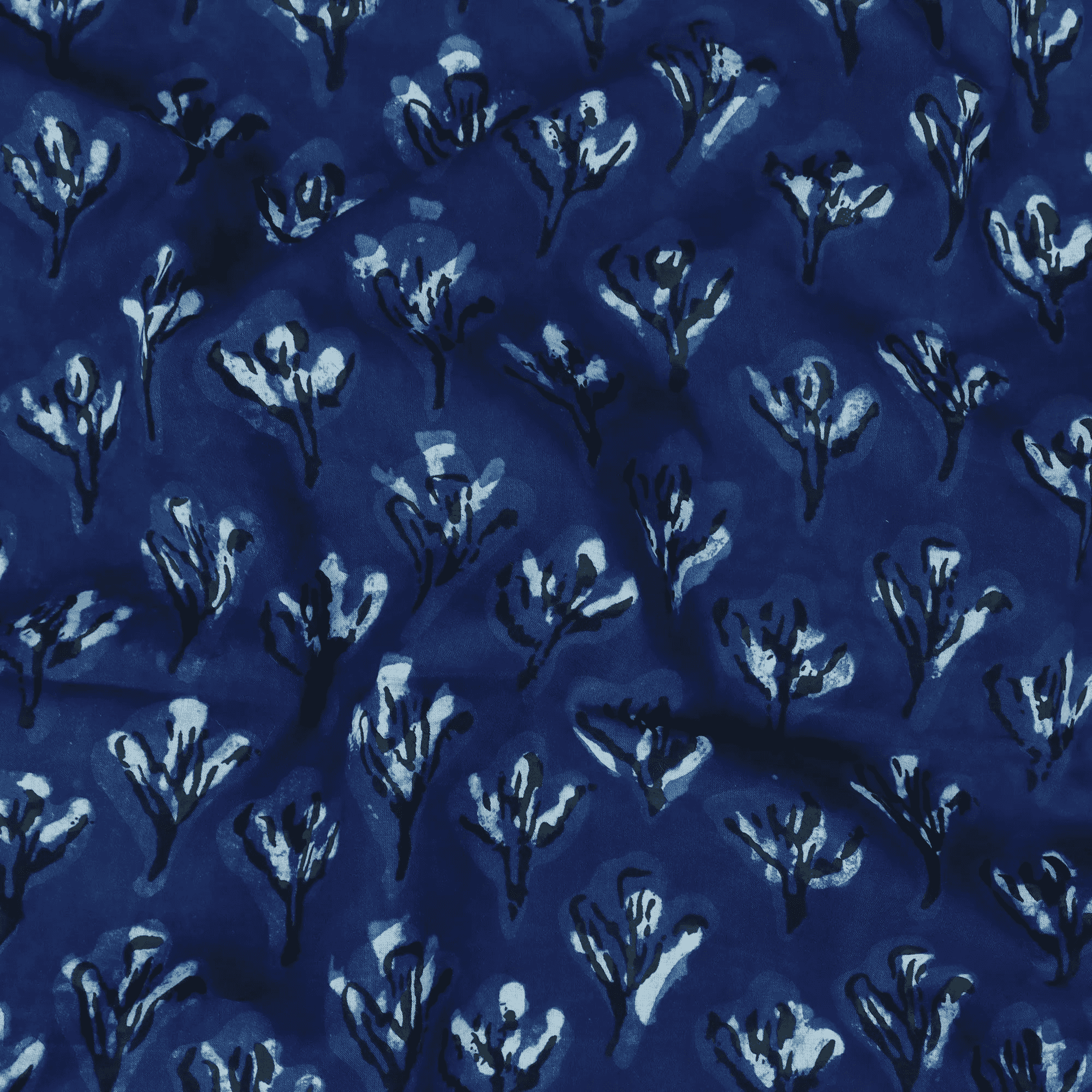 Blue Floral Dabu Hand Block Print Fabric