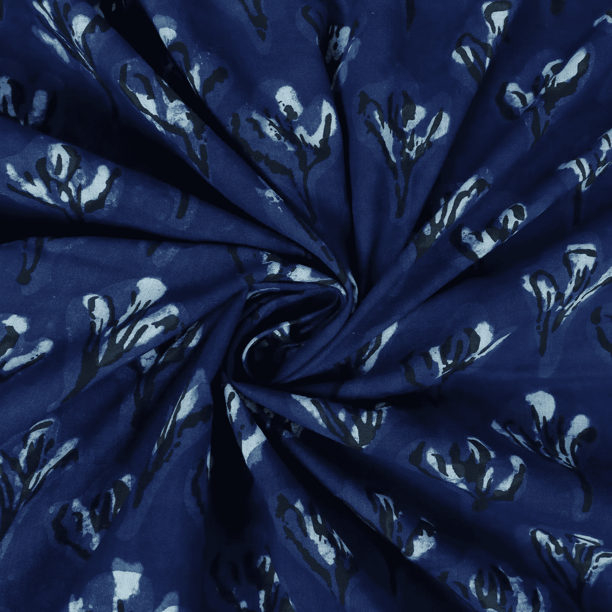 Blue Floral Dabu Hand Block Print Fabric