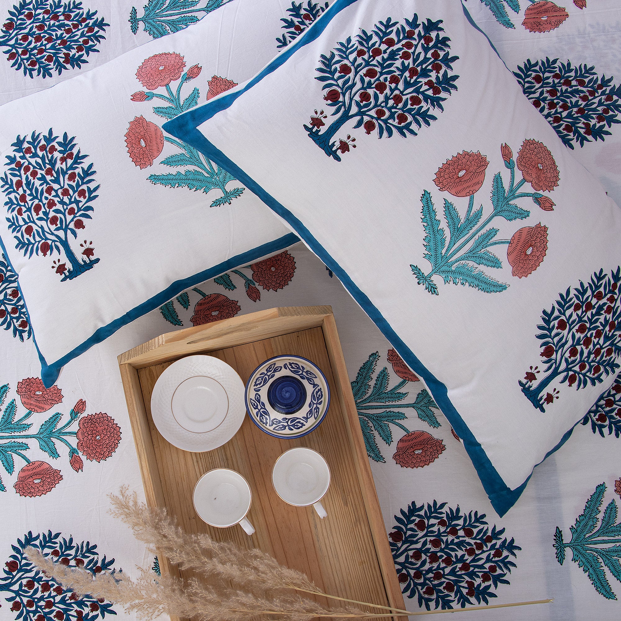 Blue Floral Hand Block Print Cotton Soft Bed Sheet