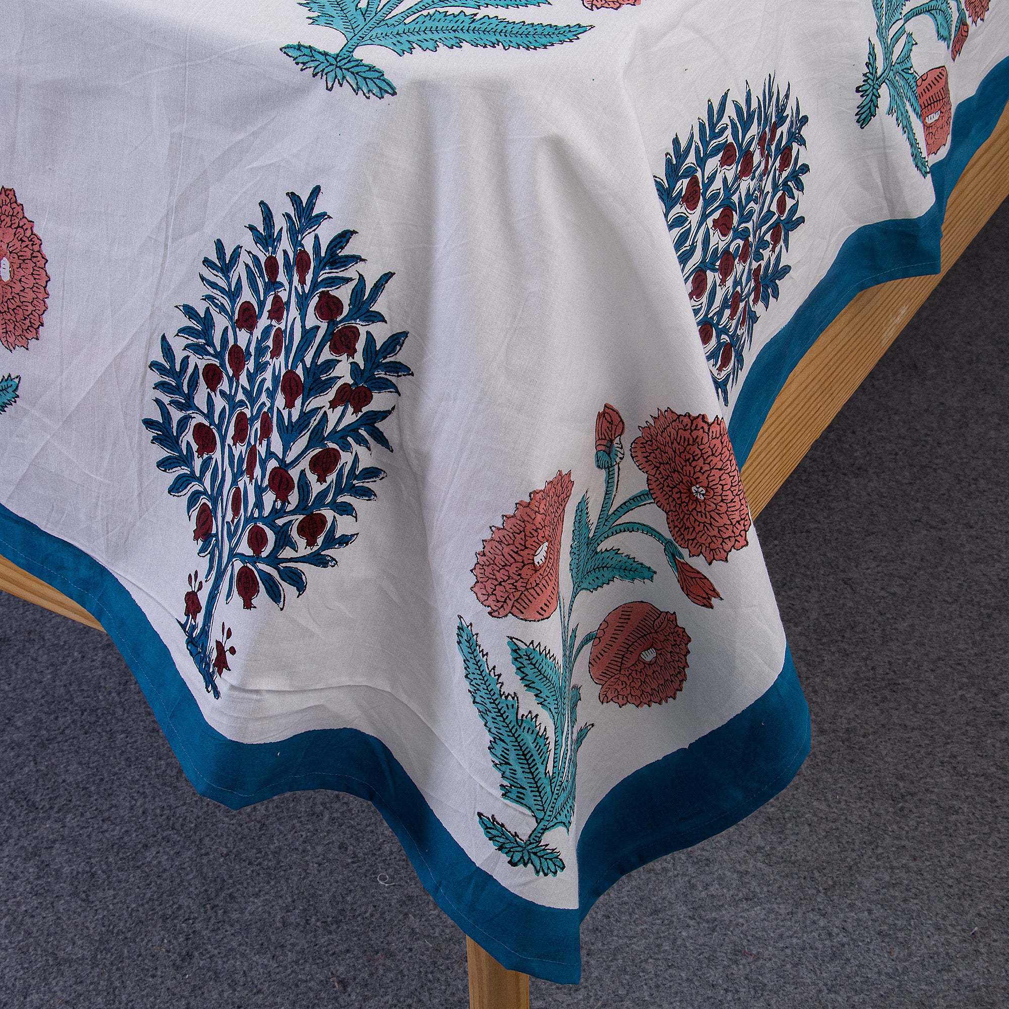 Blue Floral Hand Block Print Cotton Soft Bed Sheet