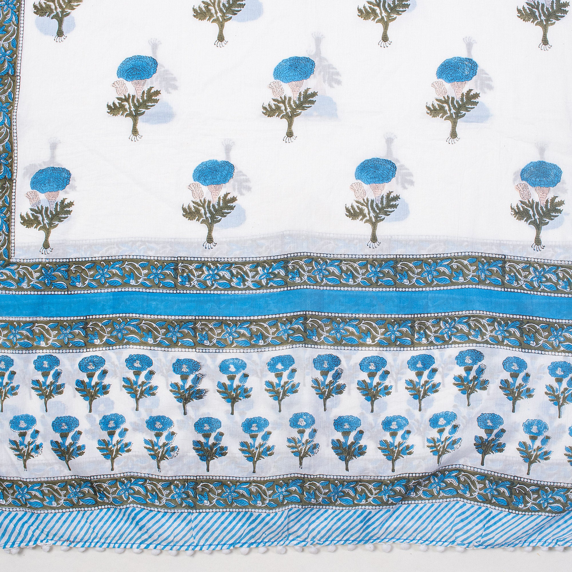 Blue Floral Hand Block Printed Cotton Sarong For Women