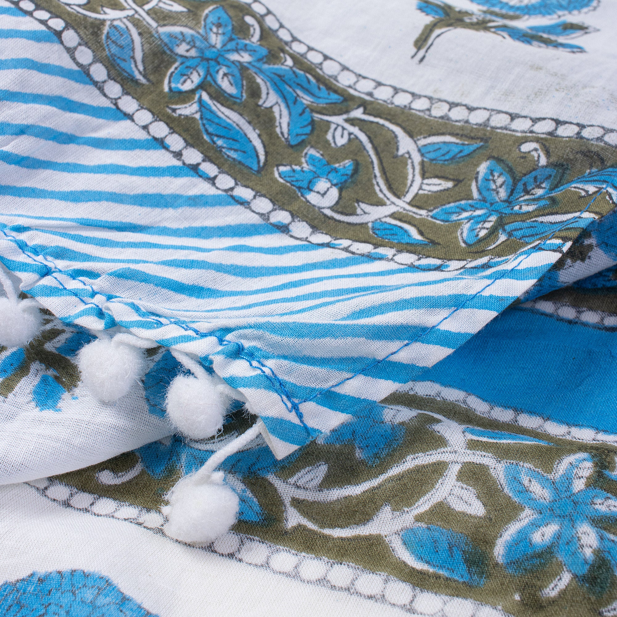Blue Floral Hand Block Printed Cotton Sarong For Women