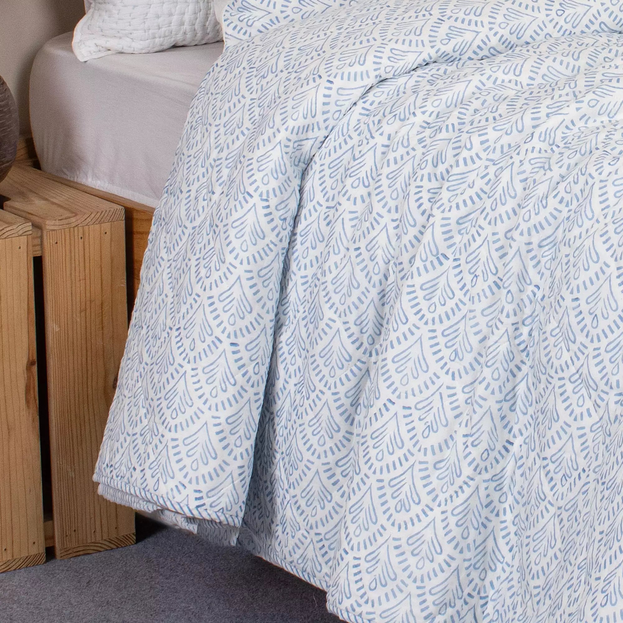 Blue Floral Hand Block Printed Machine Quilts Best Cotton Blanket