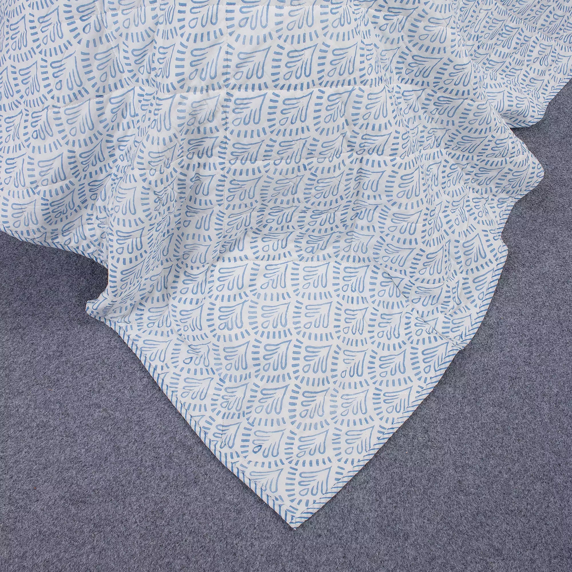 Blue Floral Hand Block Printed Machine Quilts Best Cotton Blanket