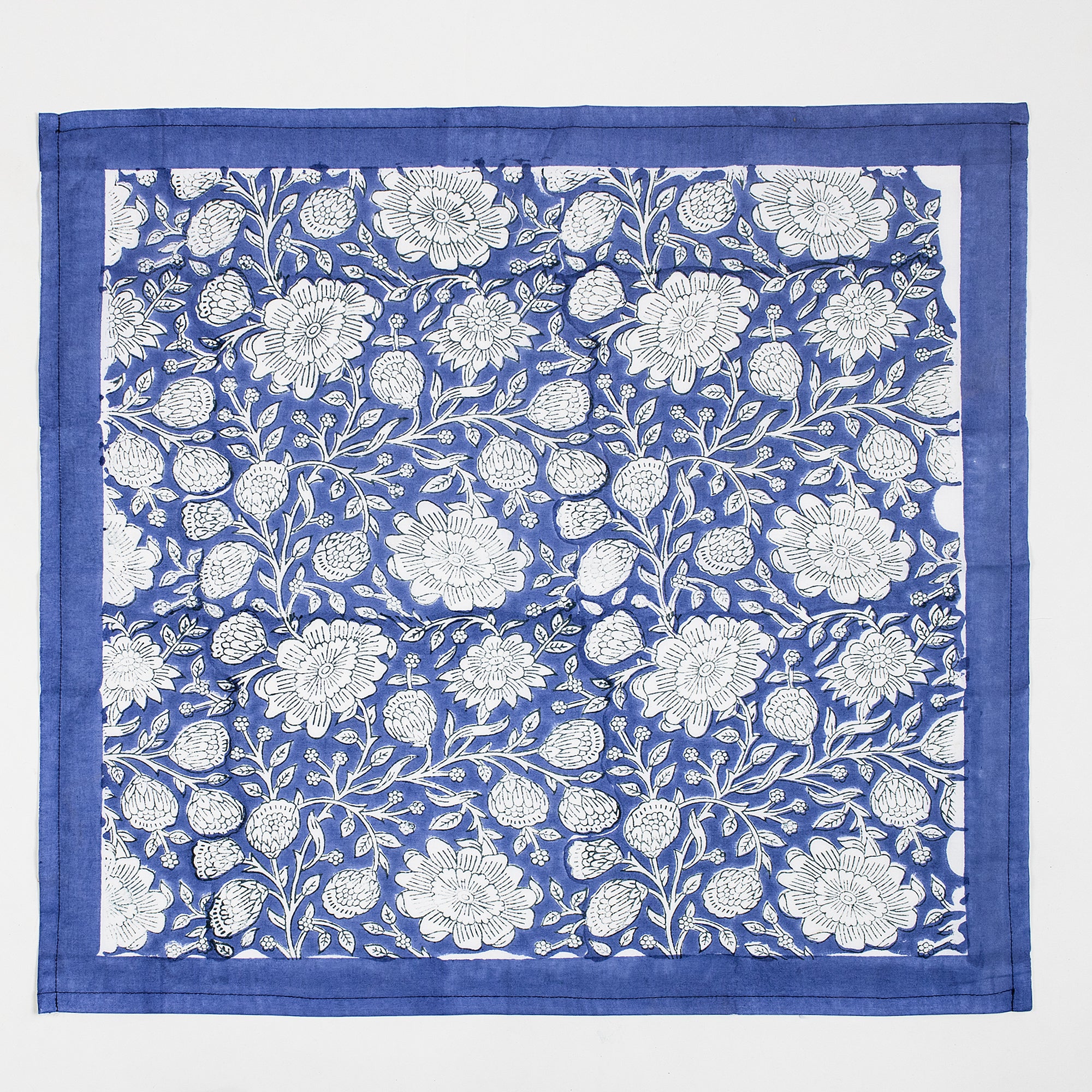 Blue Floral Hand Block Printed Pure Cotton Table Napkin