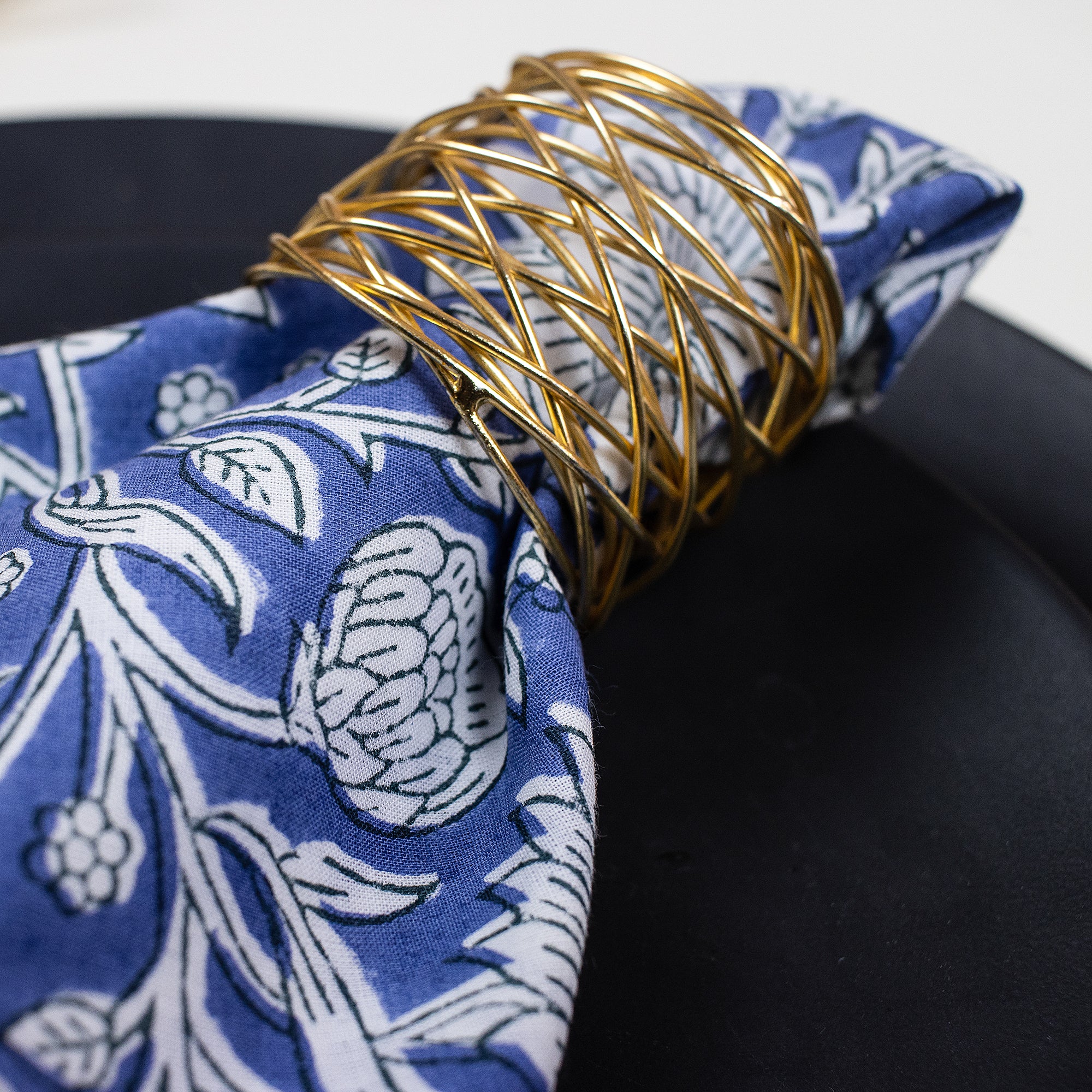 Blue Floral Hand Block Printed Pure Cotton Table Napkin