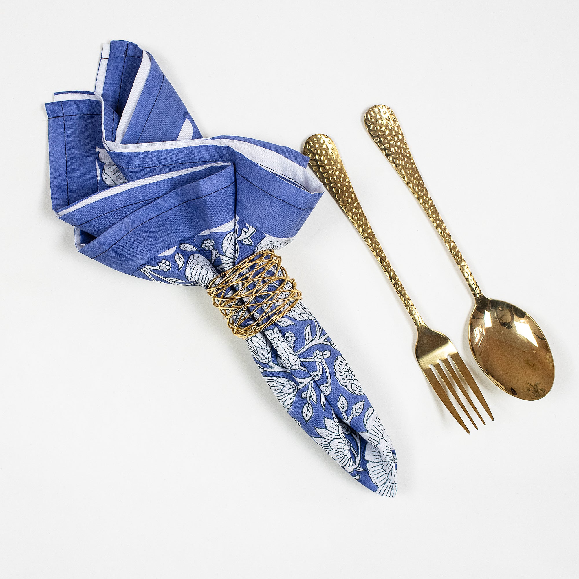 Blue Floral Hand Block Printed Pure Cotton Table Napkin