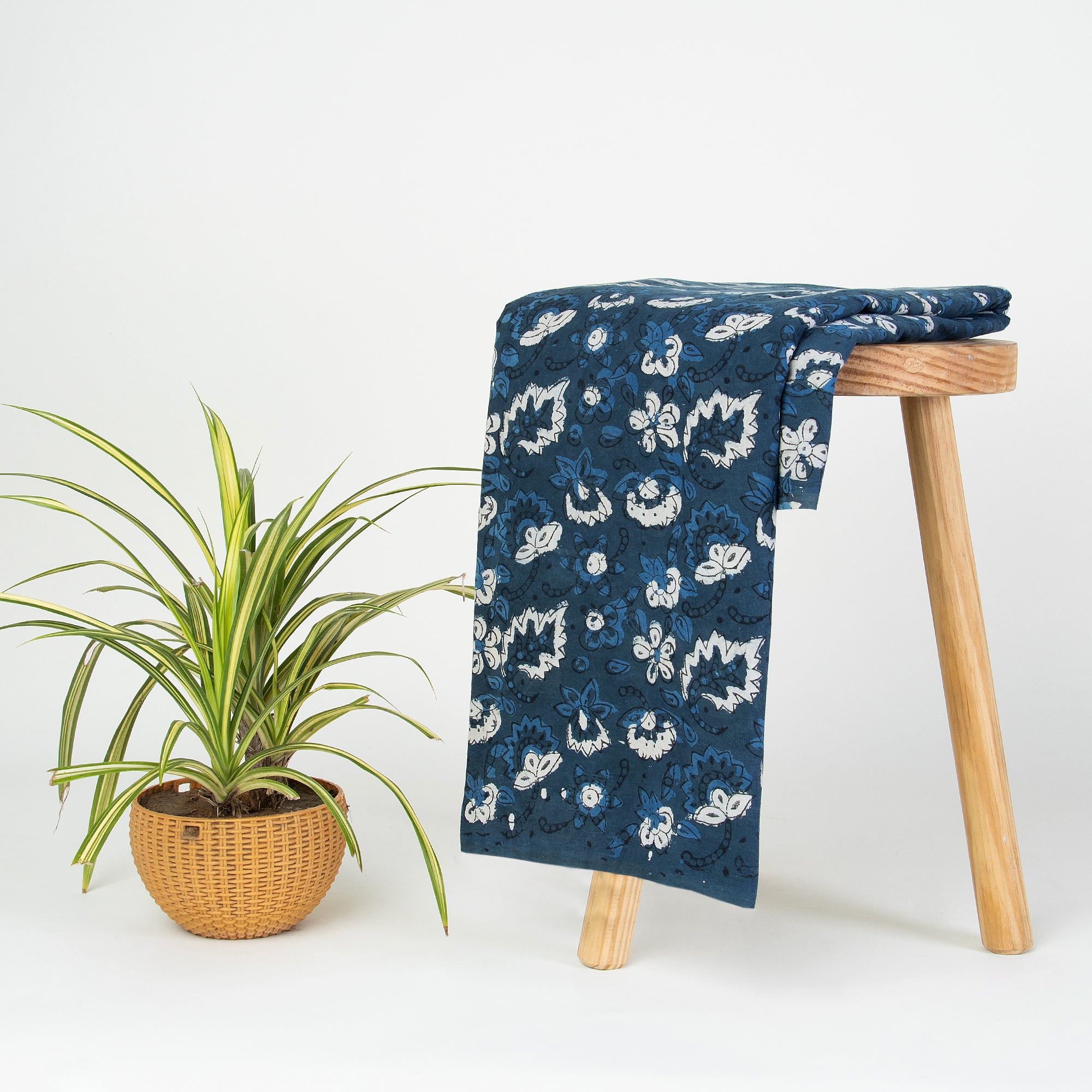 Blue Floral Handmade Dabu Fabric