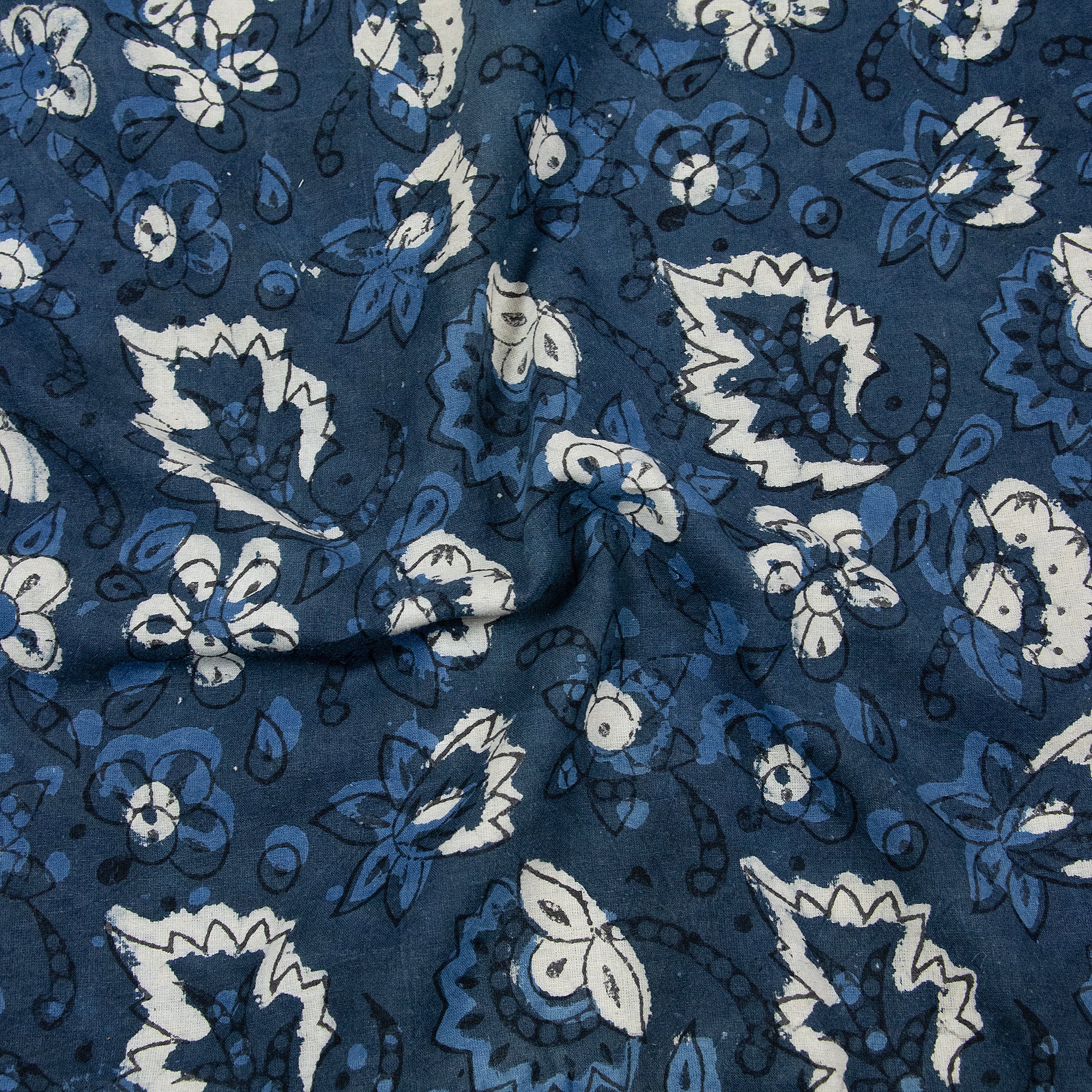 Blue Floral Handmade Dabu Fabric