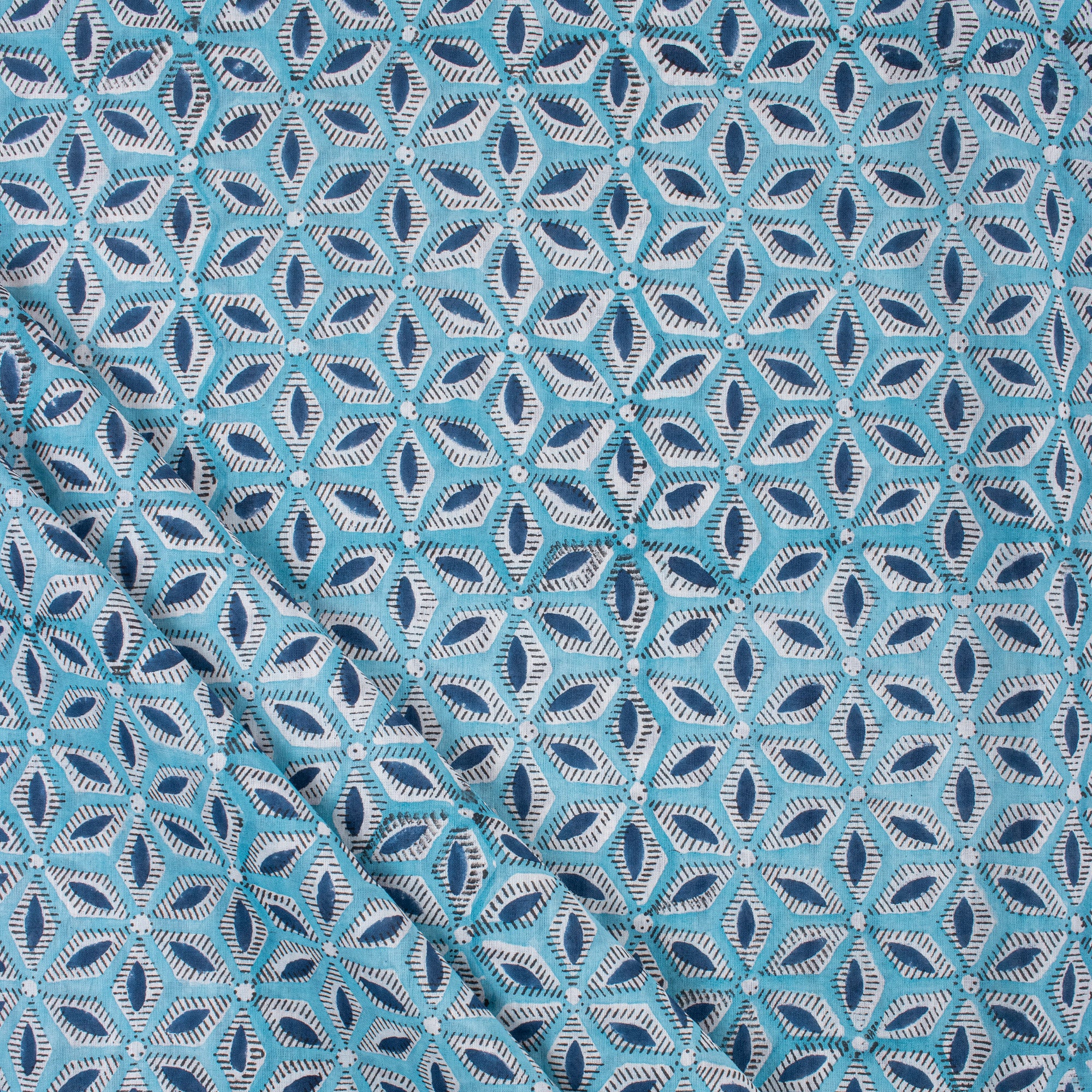Blue Floral Indian Block Print Fabric