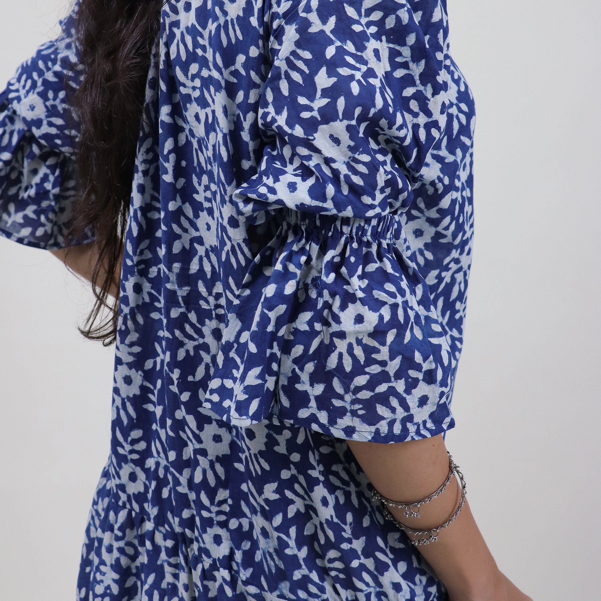 Blue Floral Indian Casual Midi Dress